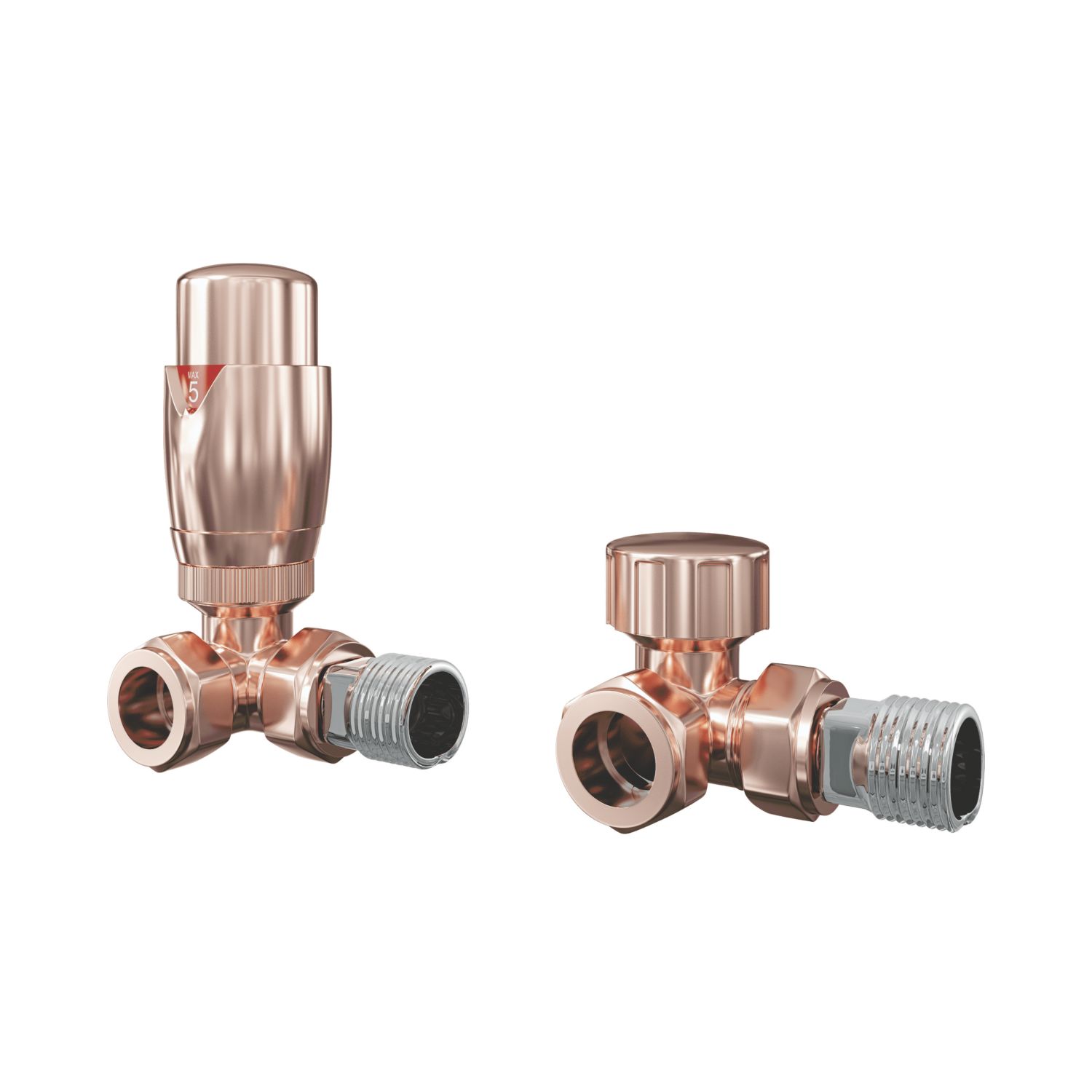 ETAL Danva 15mm x 1/2" Copper Corner Modern Thermostatic Radiator Valve & Lockshield (333RT)
