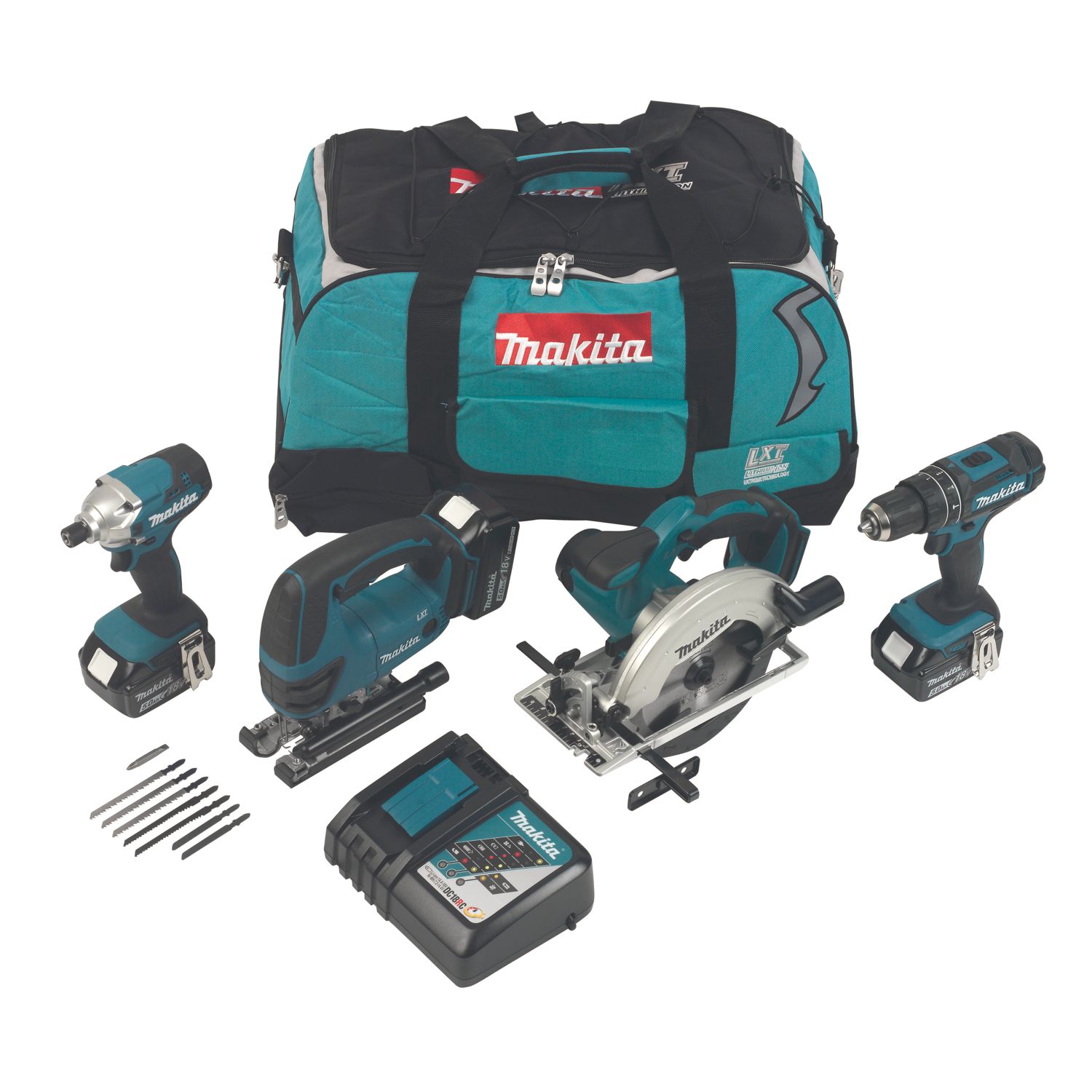 Makita DLX4137TX1 18V 3 x 5.0Ah Li-Ion LXT Cordless 4-Piece Kit (334KG)