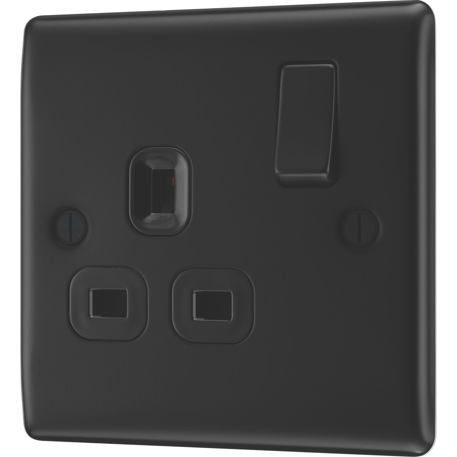 British General Nexus Metal 13A 1-Gang DP Switched Power Socket Matt Black with Colour-Matched Inserts (337PM)