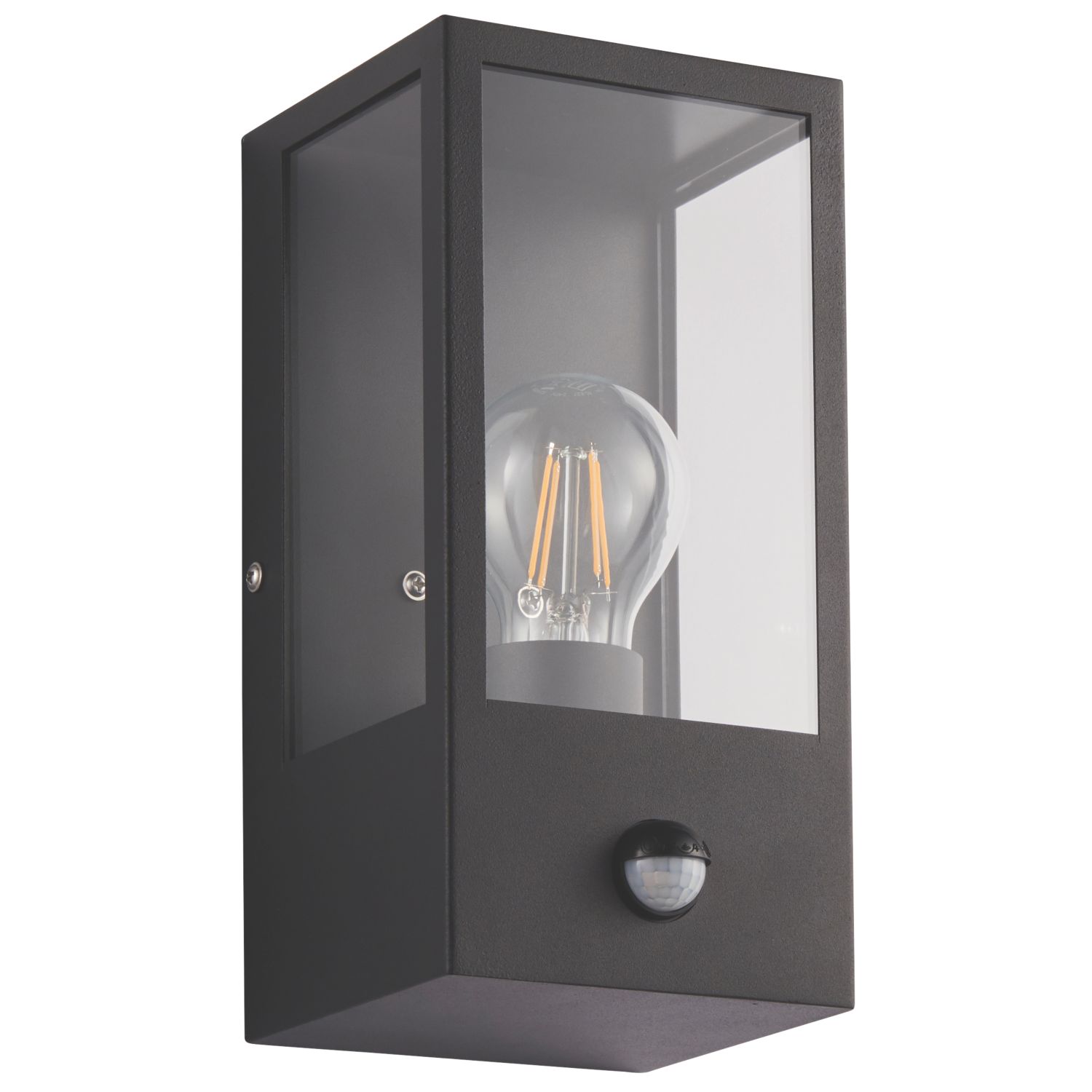 LAP Breton Outdoor Rectangular Wall Lantern With PIR Sensor Matt Black (338PG)