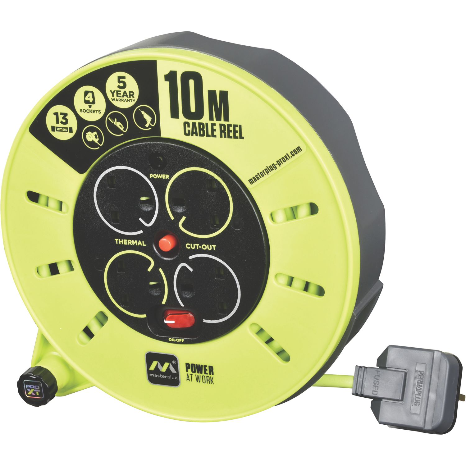 PRO XT CMU10134SL-XD 13A 4-Gang 10m Cassette Reel 240V (3406G)