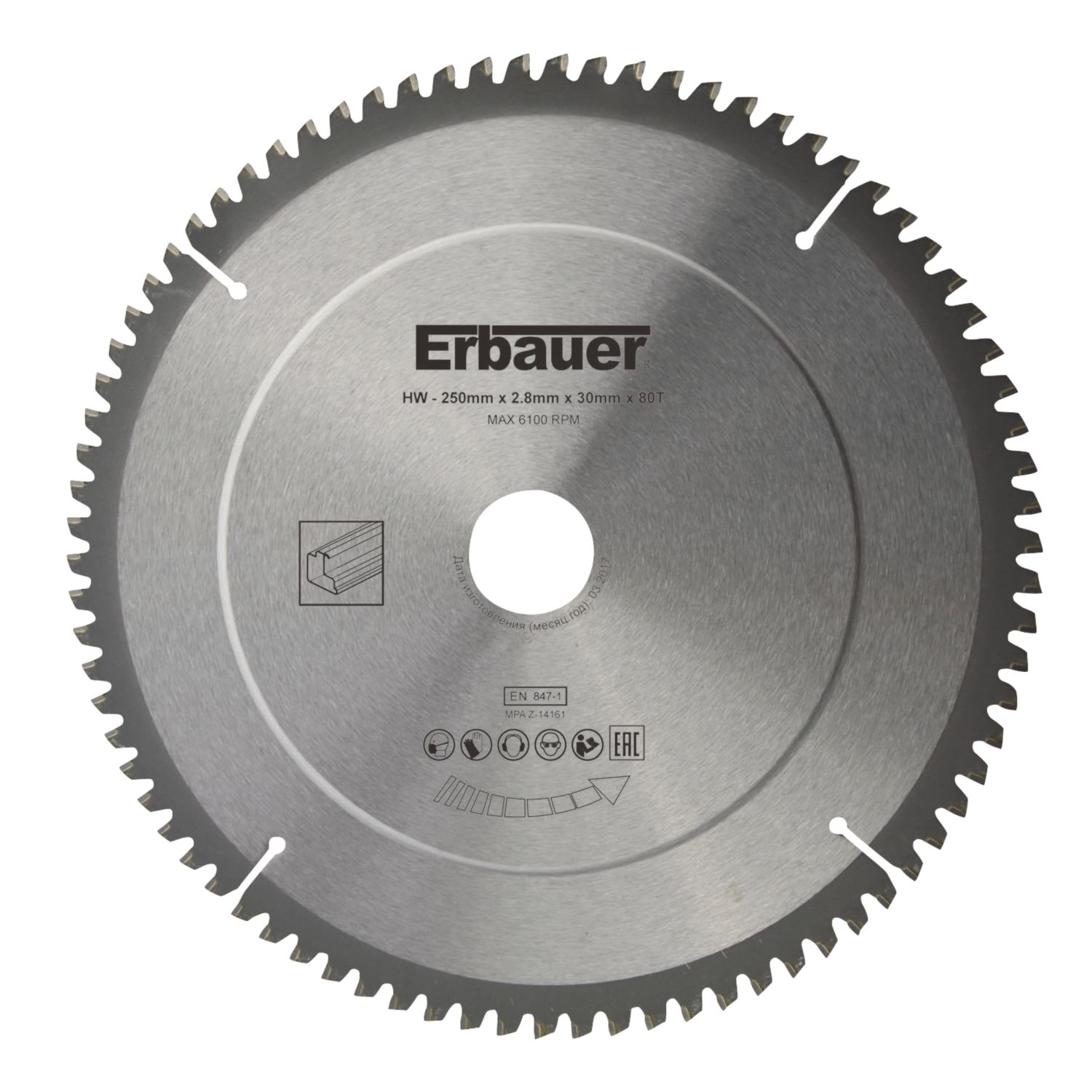 Erbauer Aluminium TCT Saw Blade 250mm x 30mm 80T (3406V)