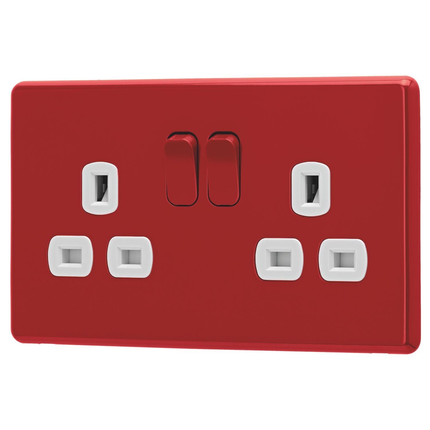 Arlec 13A 2-Gang SP Switched Socket Red with White Inserts (341RU)