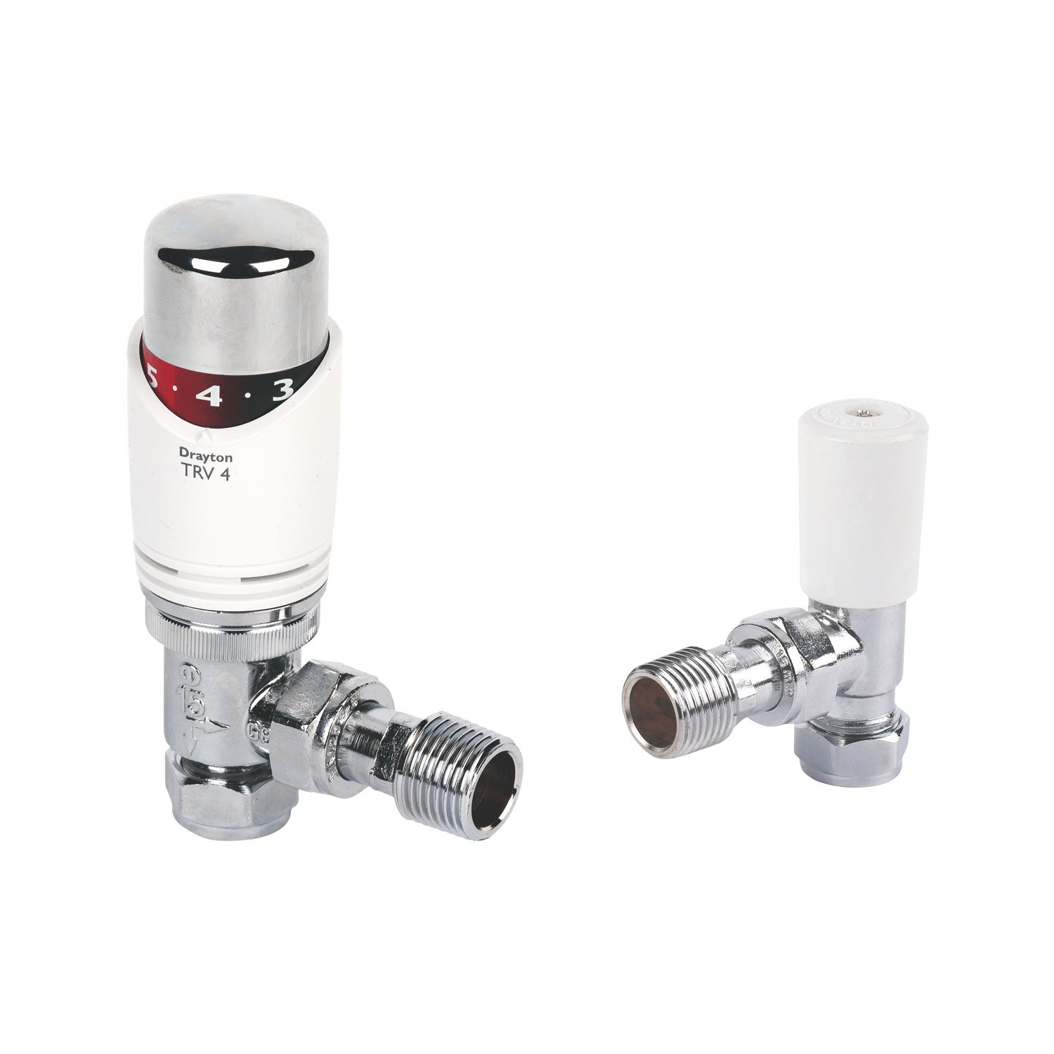 Drayton TRV4 15mm x 1/2" White/Chrome Angled & L/S Designer Thermostatic Radiator Valve & Lockshield (34362)