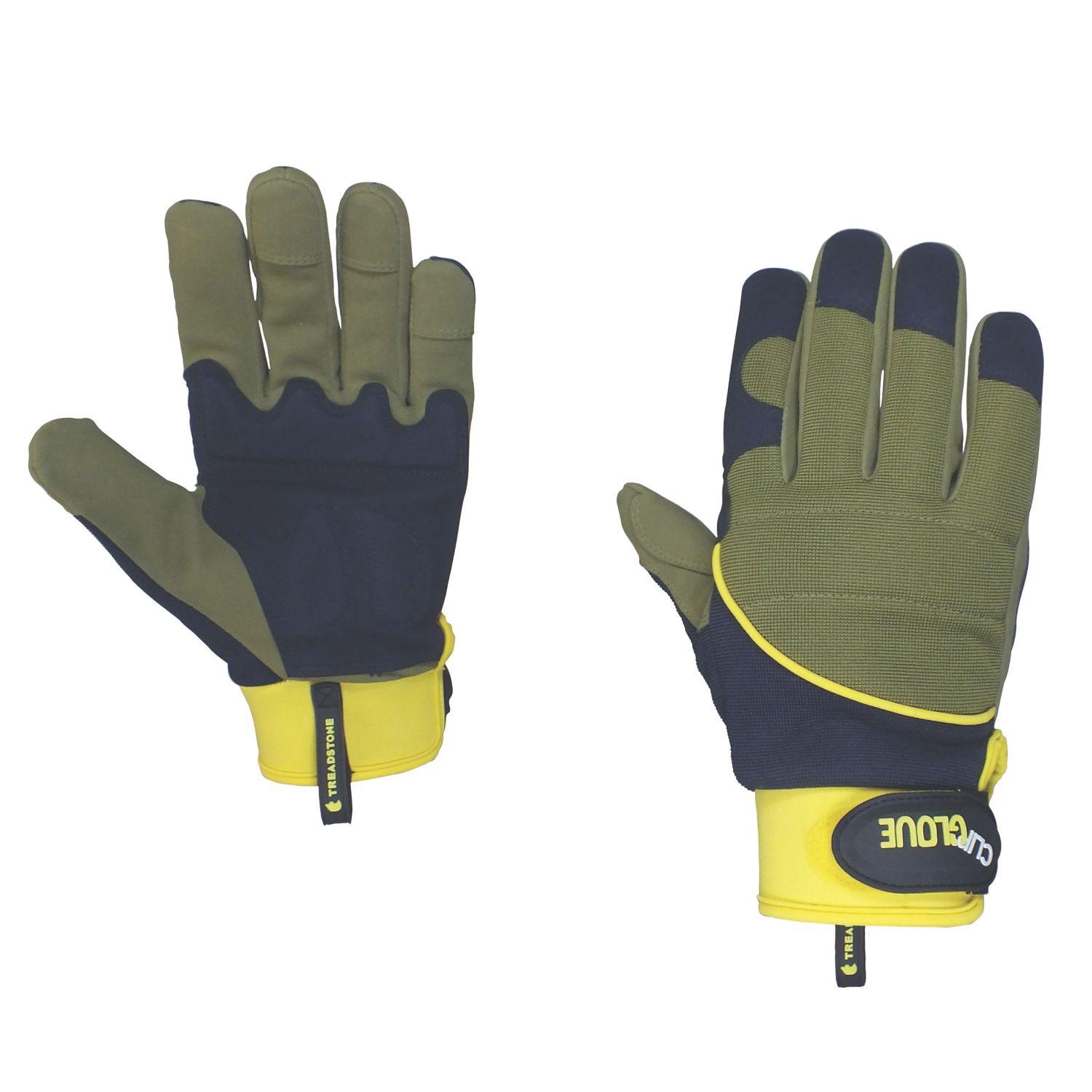 ClipGlove Shock Absorber Synthetic Leather Gardening Gloves Navy / Khaki Medium (344YE)