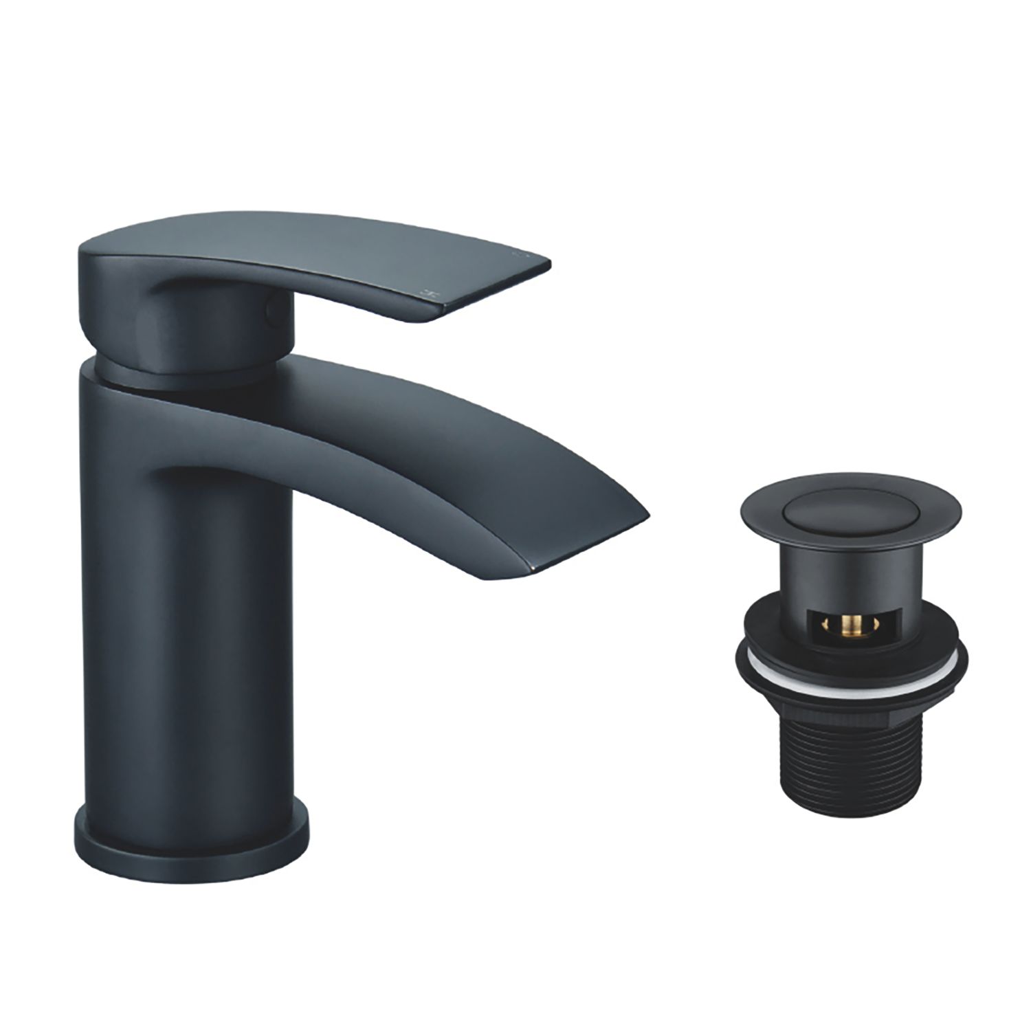 Highlife Bathrooms Coll Matt Black 145mm Cloakroom Lever Mono Basin Mixer Tap With Clicker Waste (353HL)