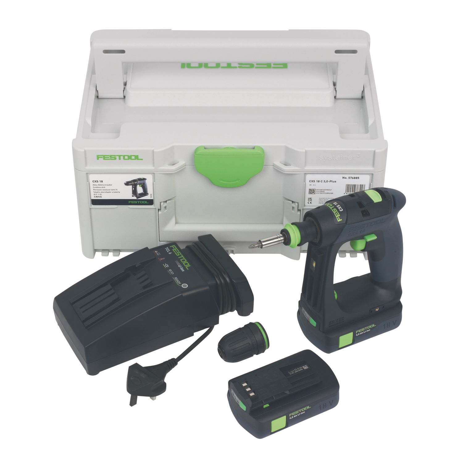 Festool CXS 18 C 3.0-Plus 18V 2 x 3.0Ah Li-Ion Airstream Li-High Power Brushless Cordless Drill Driver (353HM)