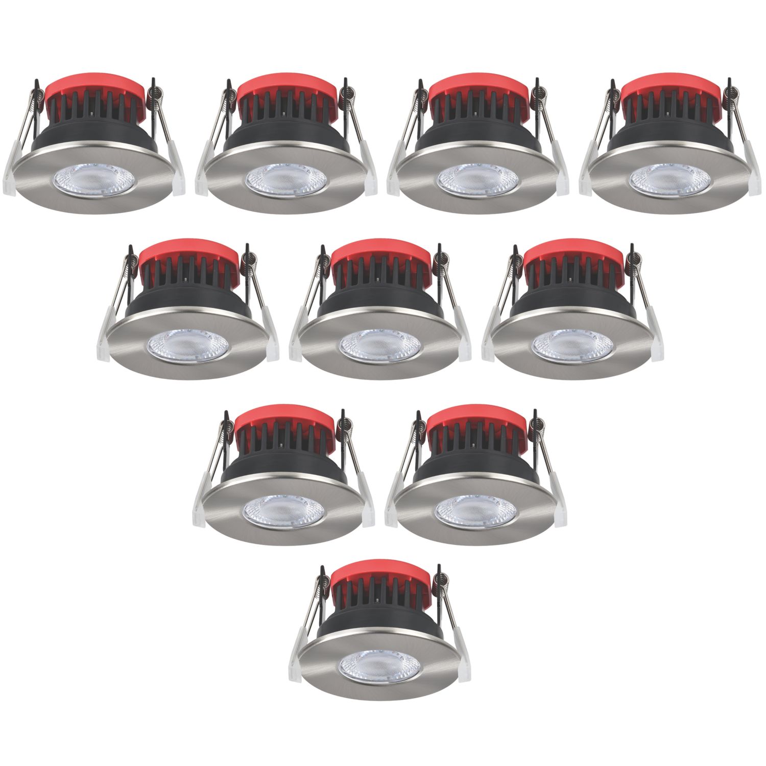 Lexco Tauri Fixed Fire Rated LED Downlights Brushed Nickel 8W 500-800lm 10 Pack (353RE)