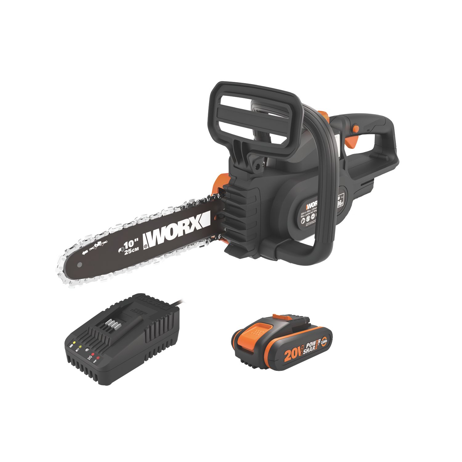 Worx WG322E.1 20V 1 x 2.0Ah Li-Ion PowerShare Cordless 25cm Chainsaw (354YU)