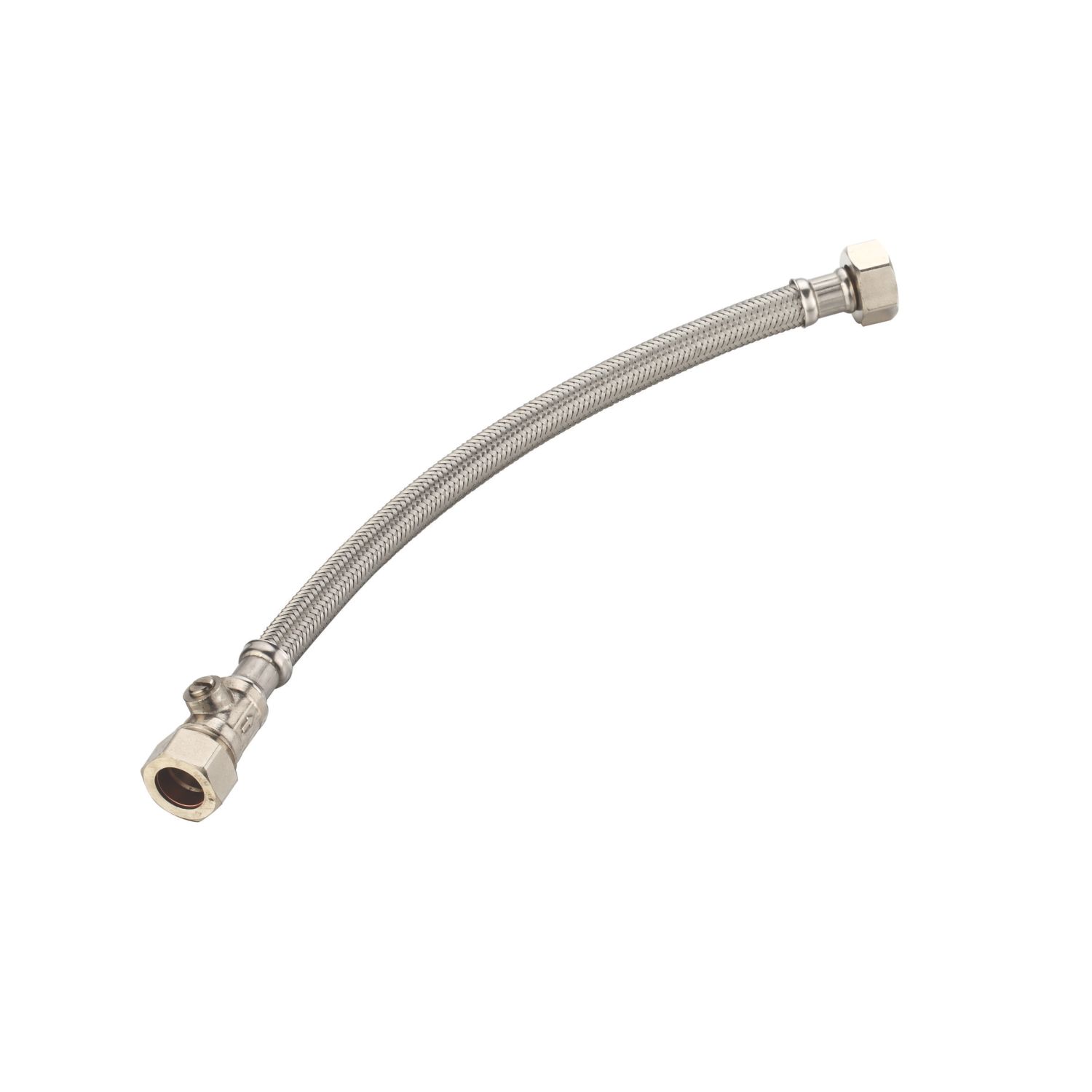 Essentials Flexible Tap Connector with Valve 15mm x 1/2" x 300mm (3558G)
