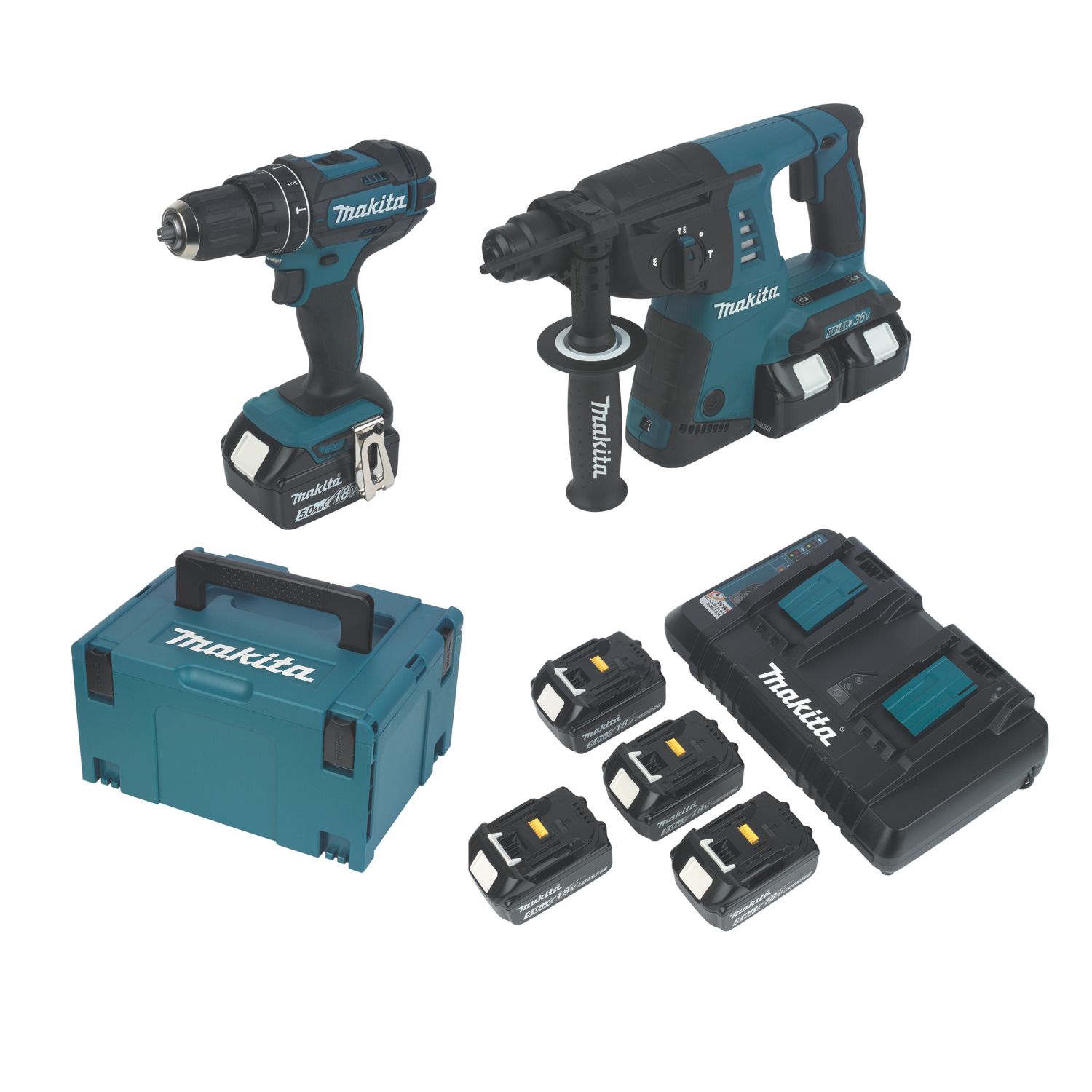 Makita DLX2137PTJ 18V 4 x 5.0Ah Li-Ion LXT Cordless Twin Pack (355XJ)