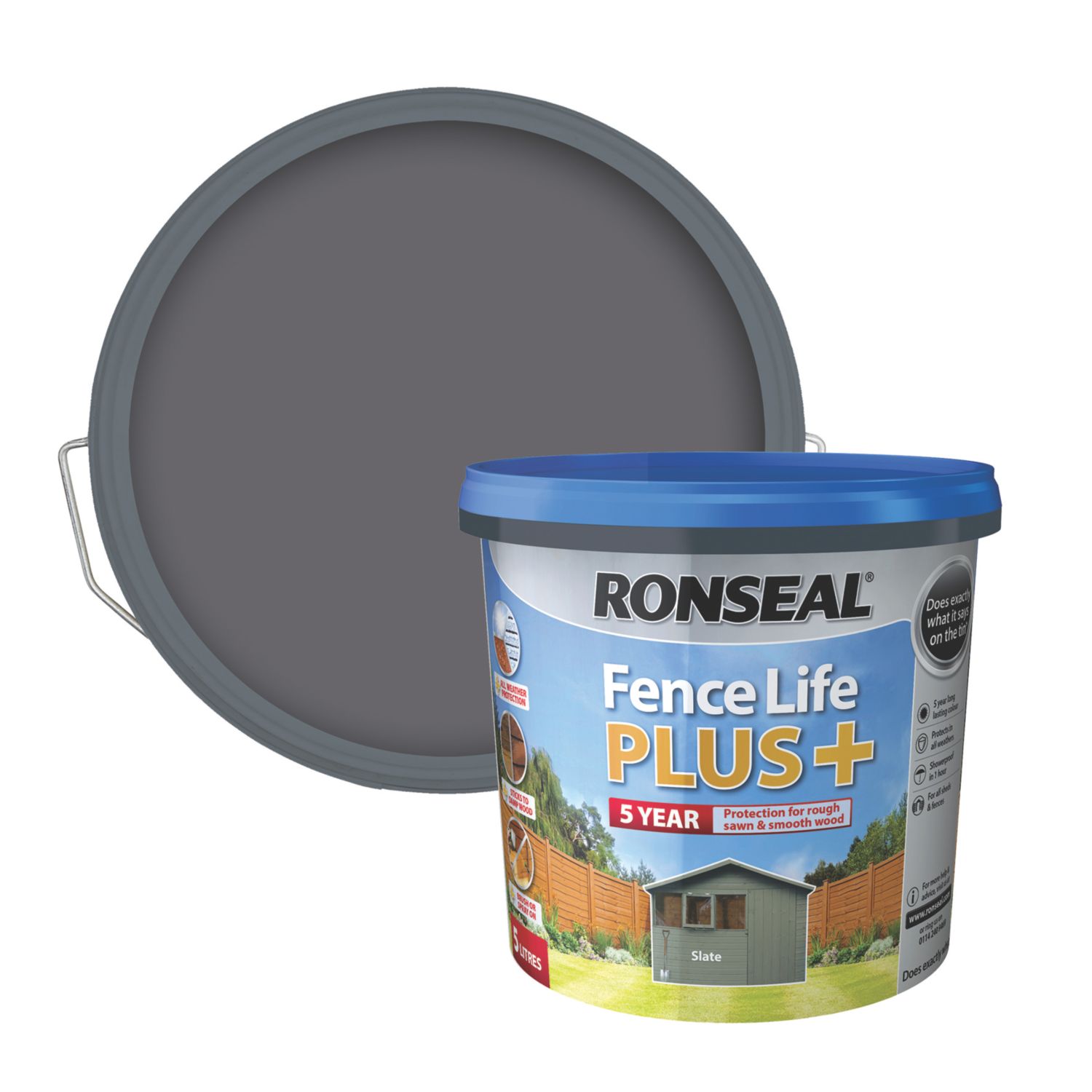 Ronseal Fence Life Plus 5Ltr Slate Shed & Fence Paint (356CH)