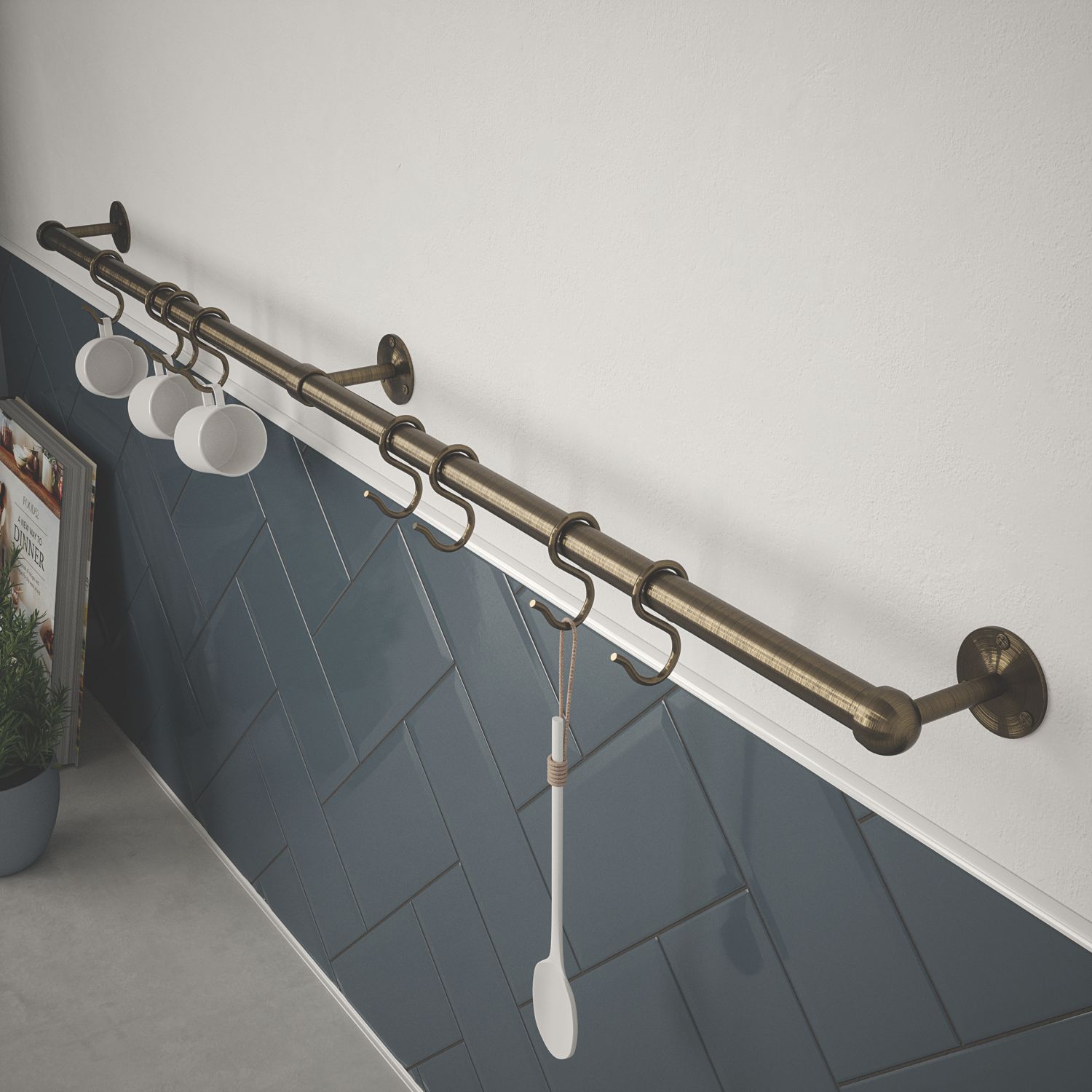 Rothley 8-Hook Utensil Rail Kit Antique Brass 1000mm (356RR)