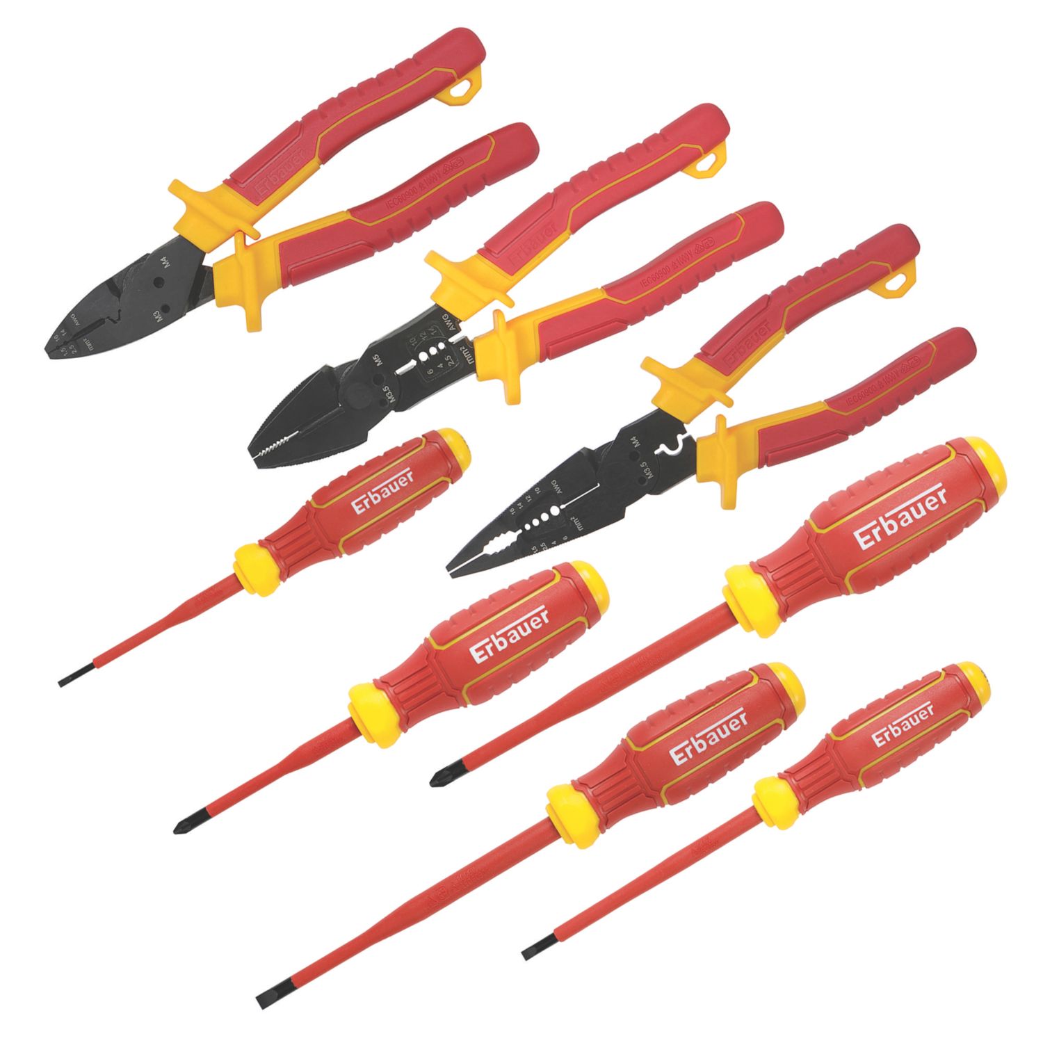 Erbauer VDE Screwdriver & Pliers Set 8 Pcs (357XH)