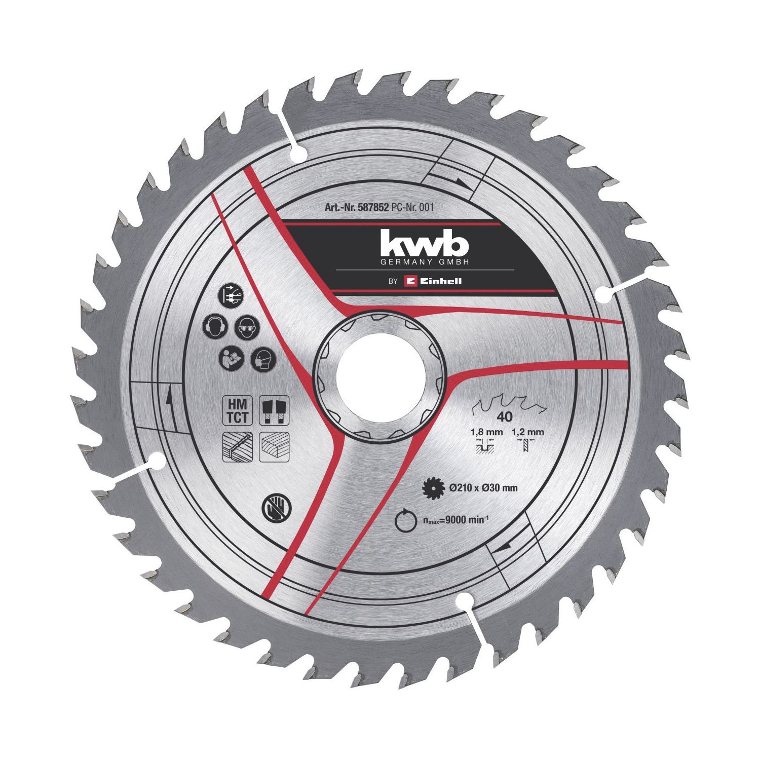 Einhell TCT Thin saw-blade Wood/Plastic TCT Thin Cut Circular Saw Blade 210mm x 30mm 40T (358FC)