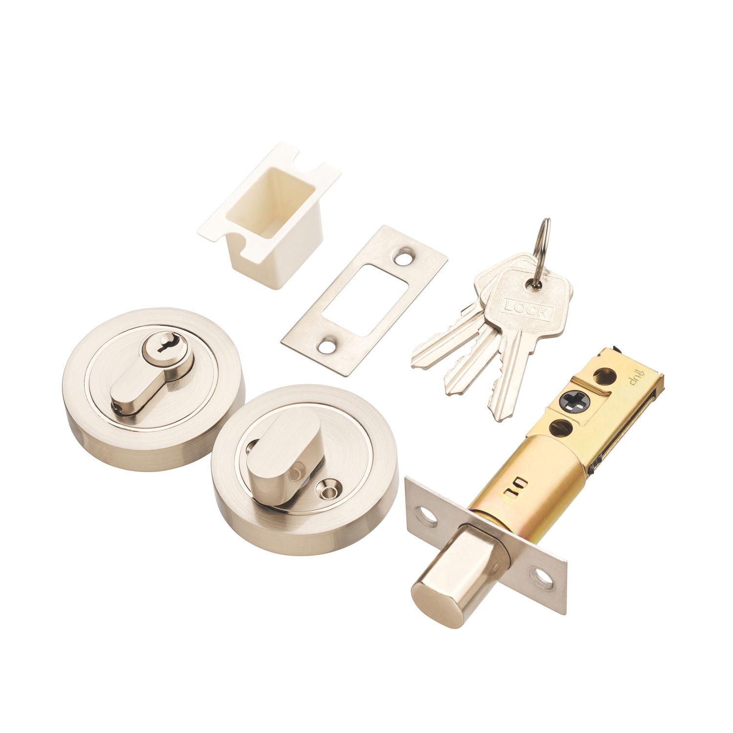 Security Solutions 1 Lever Satin Nickel Euro Locking Deadbolt Thumbturn Set 82mm Case - 60mm Backset (358KK)