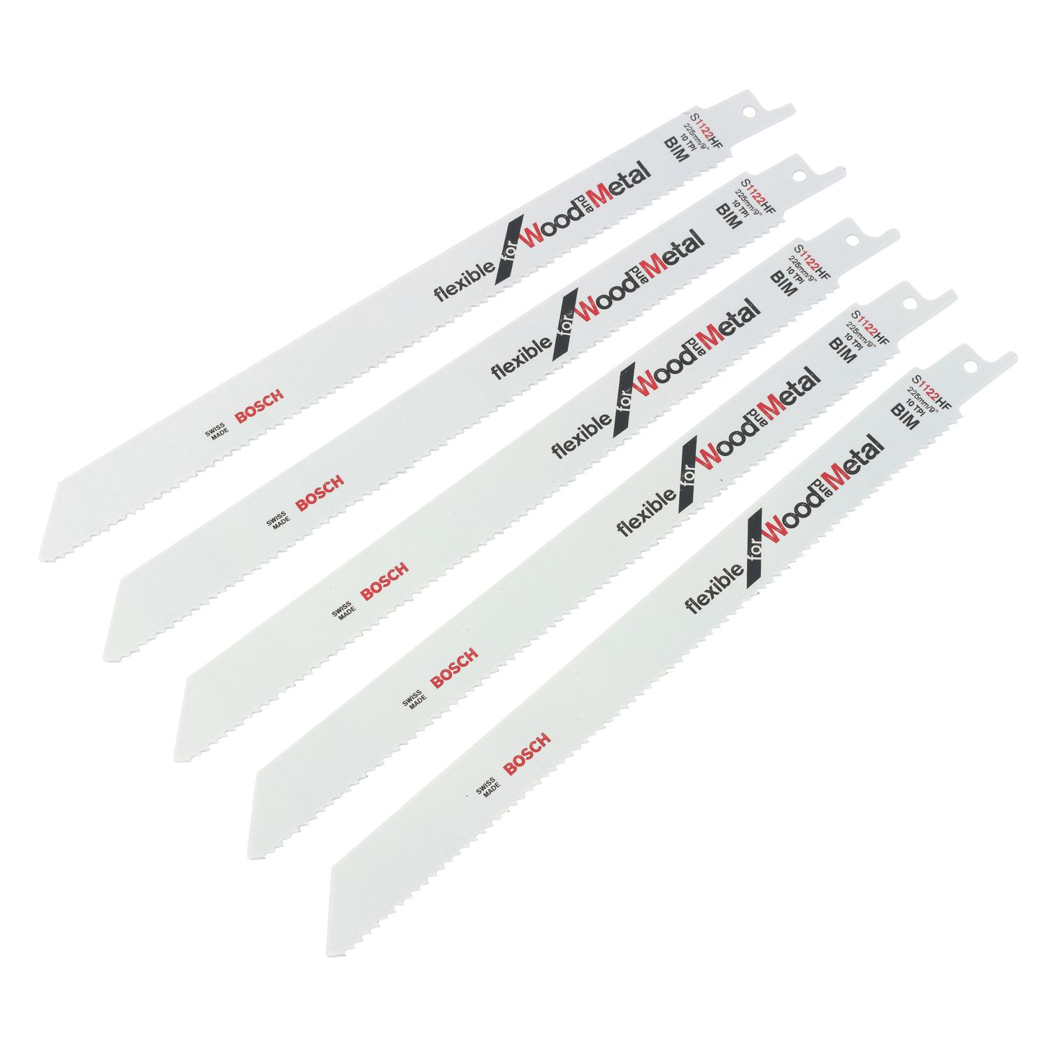 Bosch S 1122 HF Flexible Wood with Nails Reciprocating Saw Blades 225mm 5 Pack (36073)