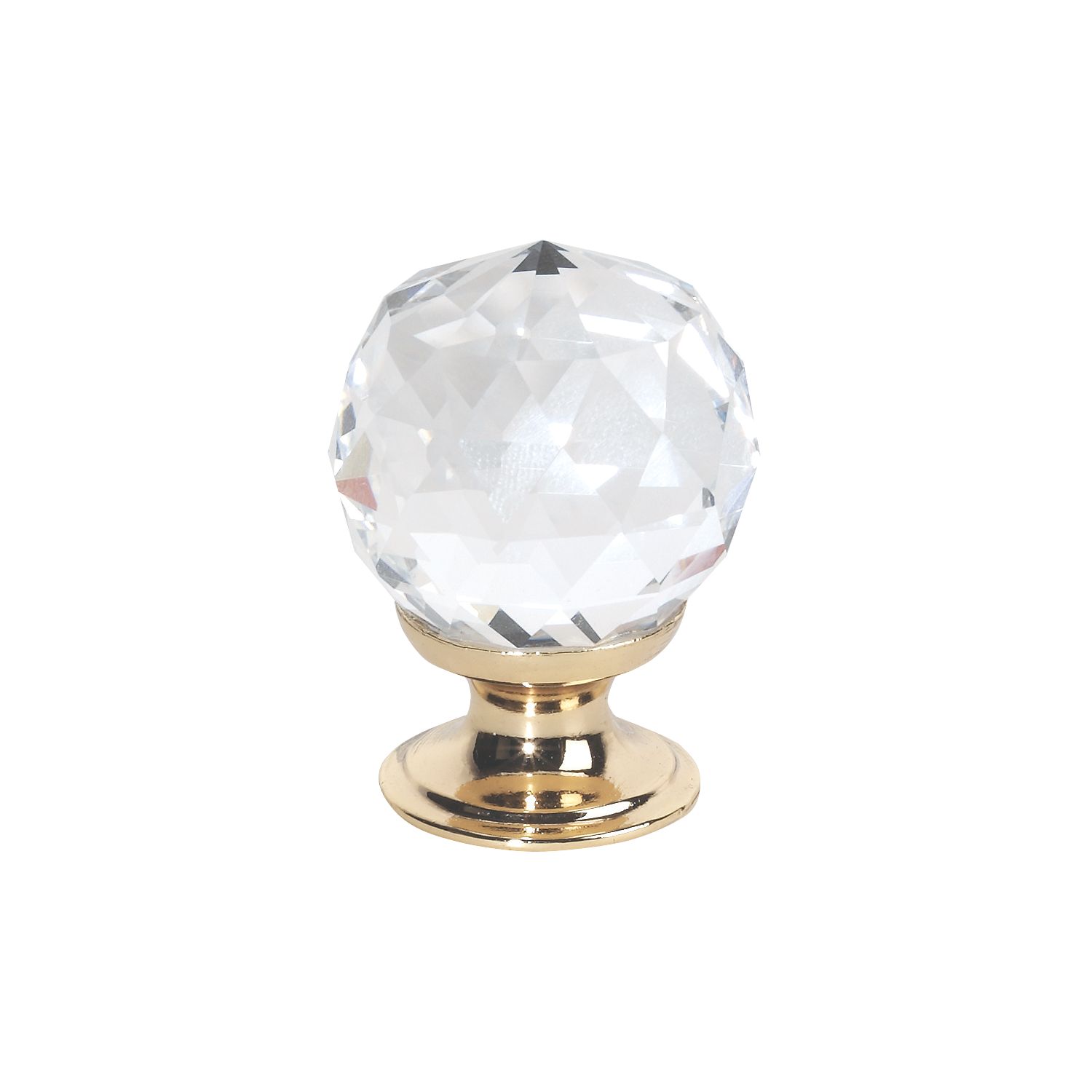 Essentials Modern Faceted Glass Cabinet Knobs Polished Brass 30mm 2 Pack (36079)