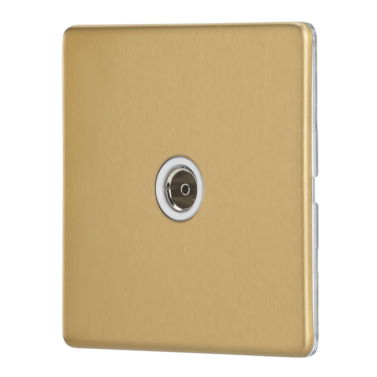 Contactum Lyric 1-Gang Female Coaxial TV Socket Brushed Brass with White Inserts (361RR)