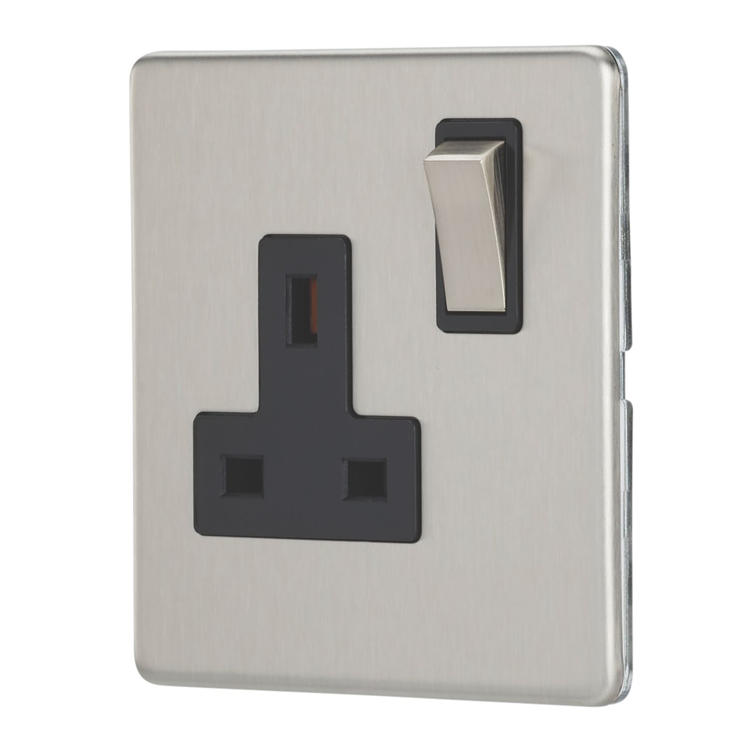 Contactum Lyric 13A 1-Gang DP Switched Socket Outlet Brushed Steel with Black Inserts (364RP)