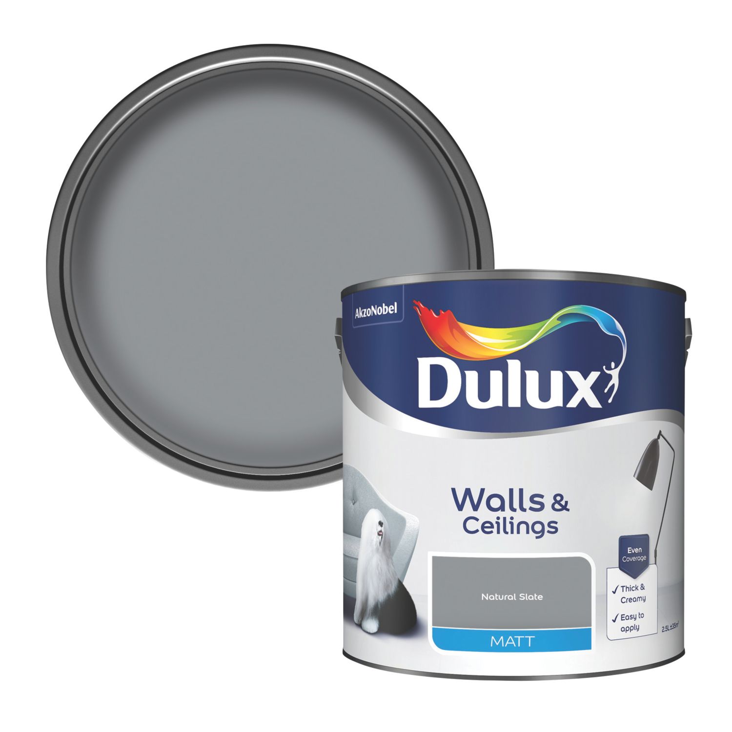 Dulux Walls & Ceilings 2.5Ltr Natural Slate Matt Emulsion Paint (3654K)