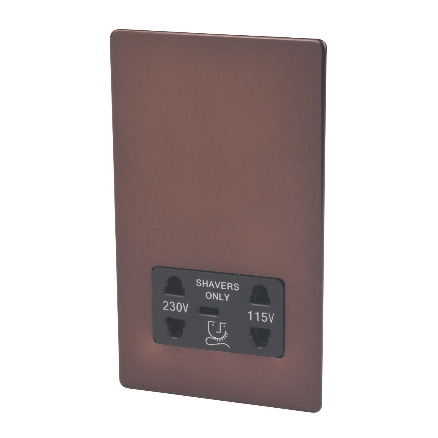 Varilight 2-Gang Dual Voltage Shaver Socket 115 / 230V Mocha with Black Inserts (36748)