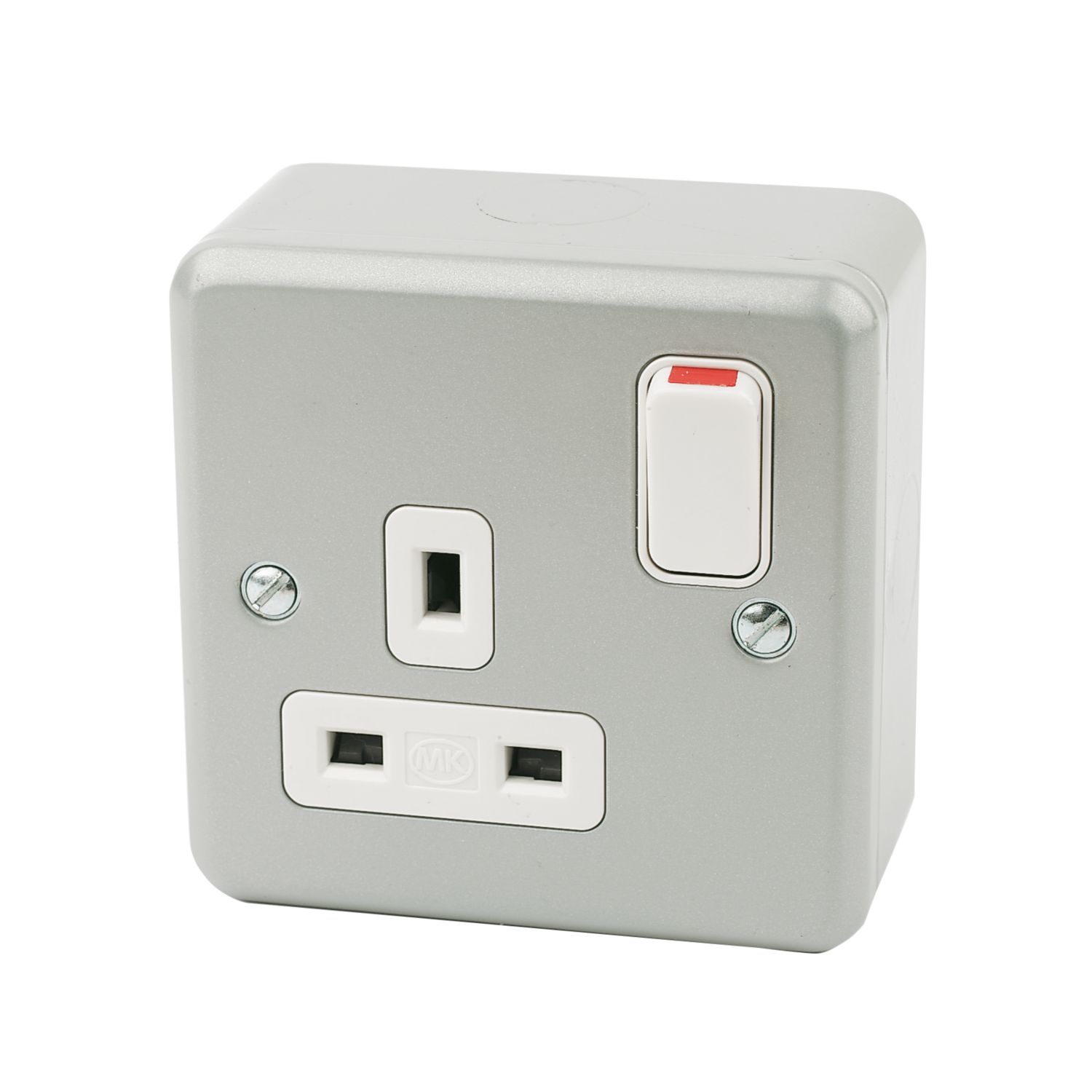 MK Metalclad Plus 13A 1-Gang DP Switched Metal Clad Plug Socket with White Inserts (36905)