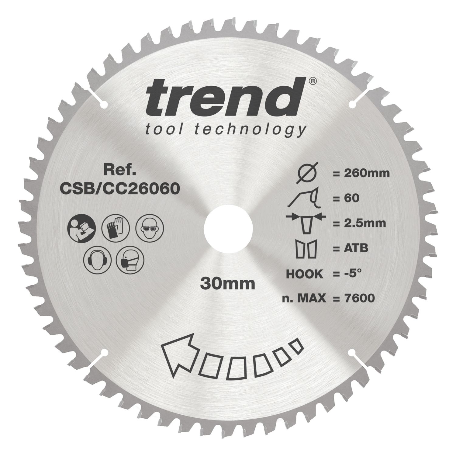 Trend Wood/Chipboard/MDF Mitre Saw Blade 260mm x 30mm 60T (370AF)