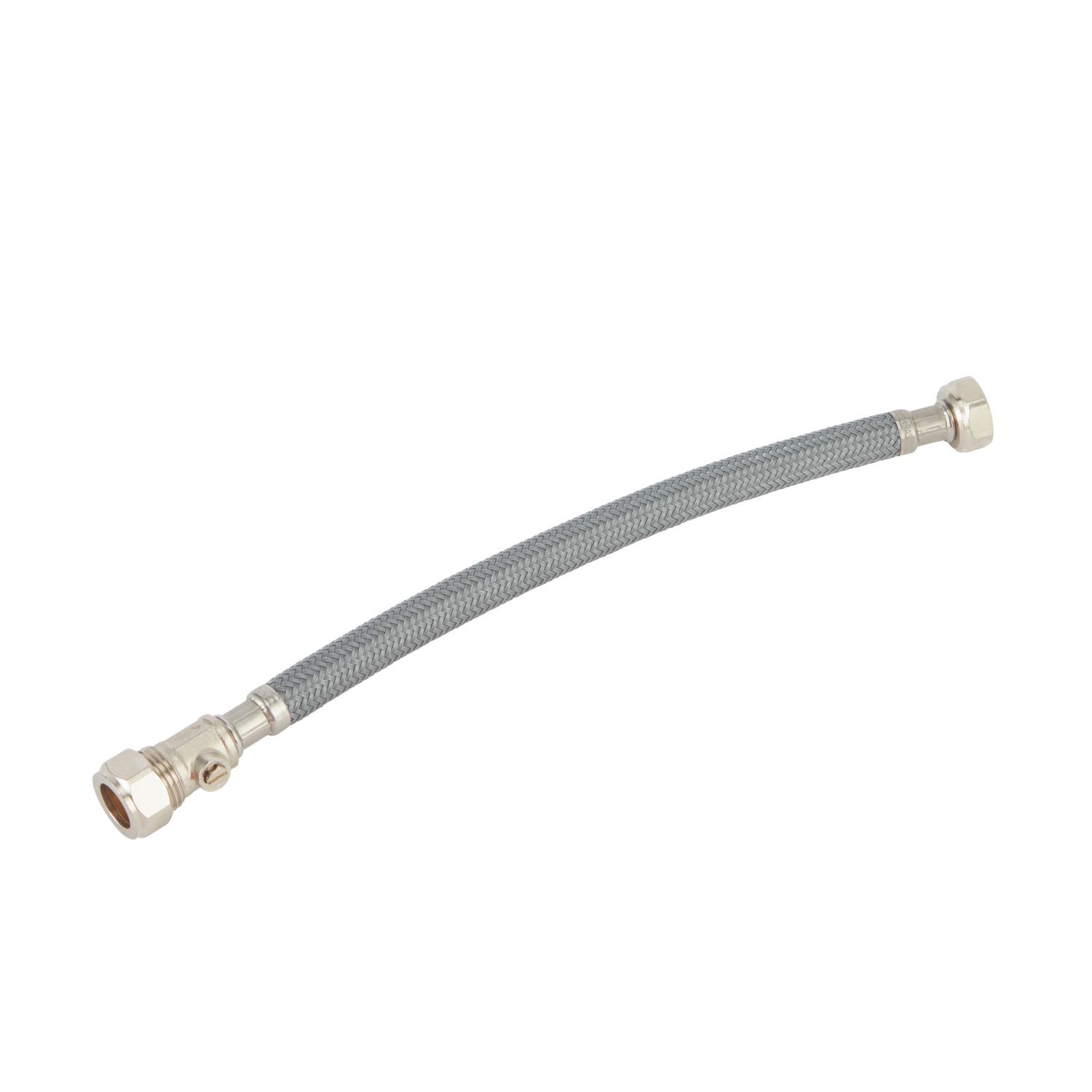 Flomasta Straight Flexible Compression Hose with Isolating Valve 15mm x 1/2" x 300mm (372FA)