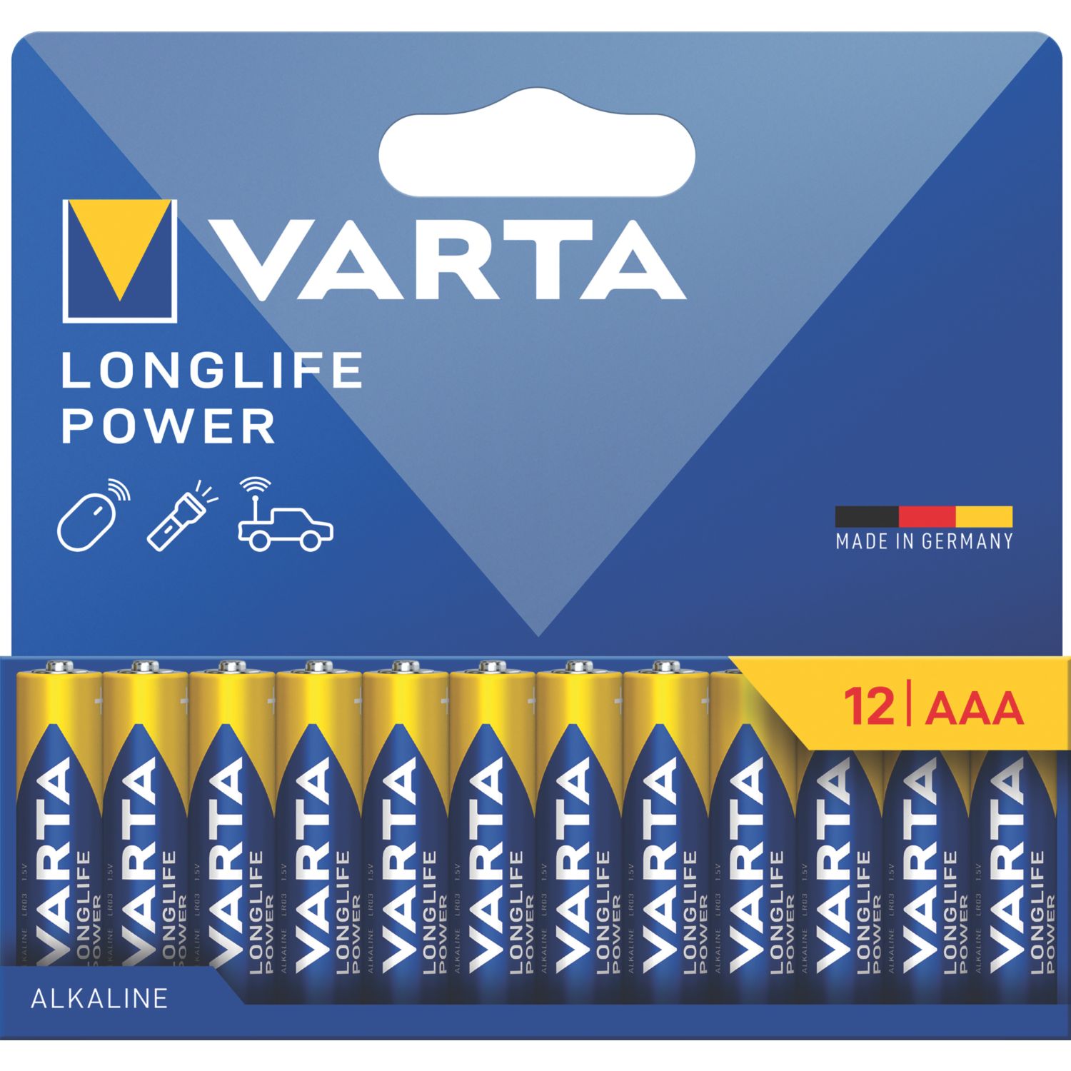 Varta Longlife Power AAA 1.5V Alkaline Batteries 12 Pack (373YW)