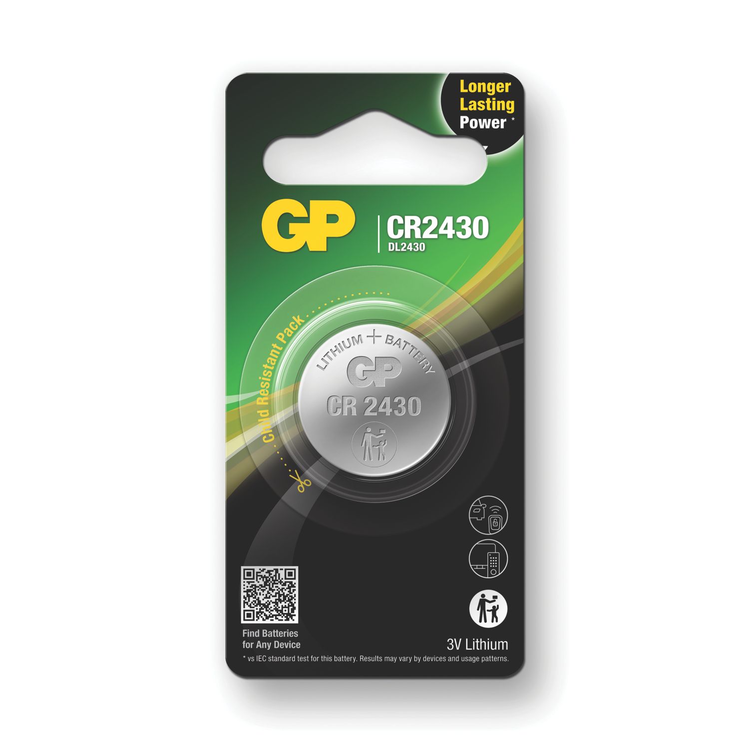 GP Batteries CR2430 3V Coin Cell Lithium Battery (377RM)