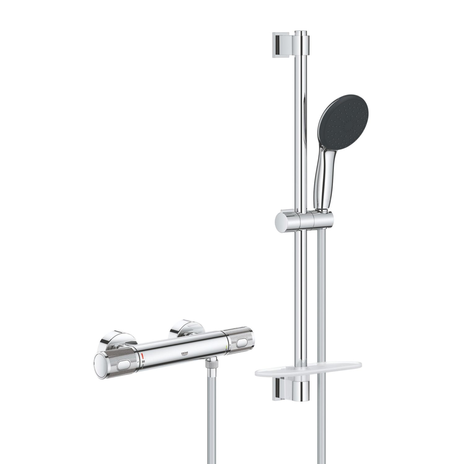 Grohe Precision Feel HP Rear-Fed Exposed Chrome Thermostatic Shower Mixer Set (378YX)