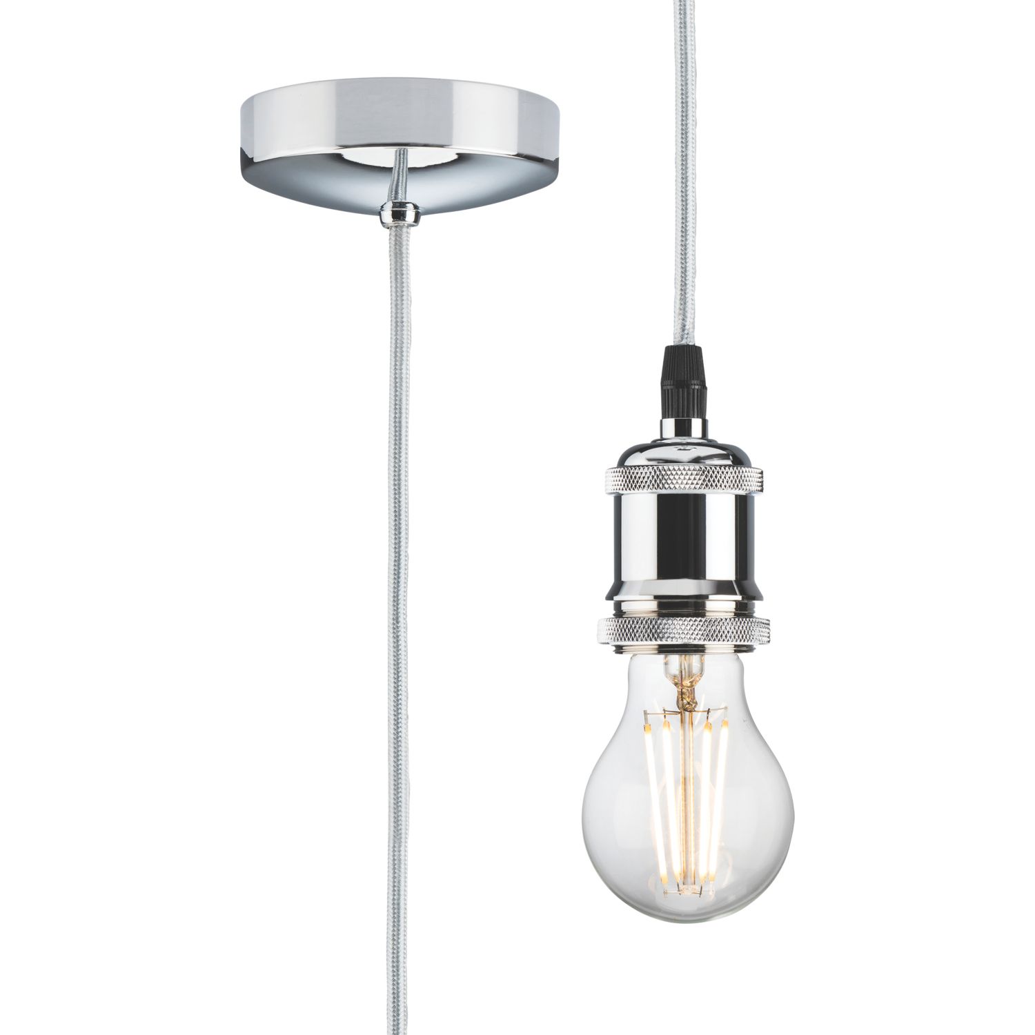 Knightsbridge Vintage 1.8m Pendant Set Light Fitting E27 Polished Chrome 3 1/2" (379VF)