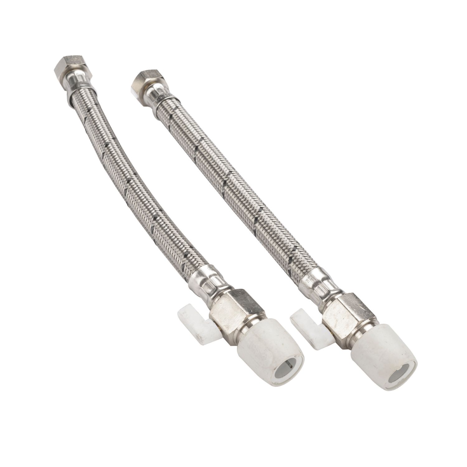 Hep2O Push-Fit Flexible Tap Connectors with Valve 15mm x 1/2" x 300mm 2 Pack (3805R)