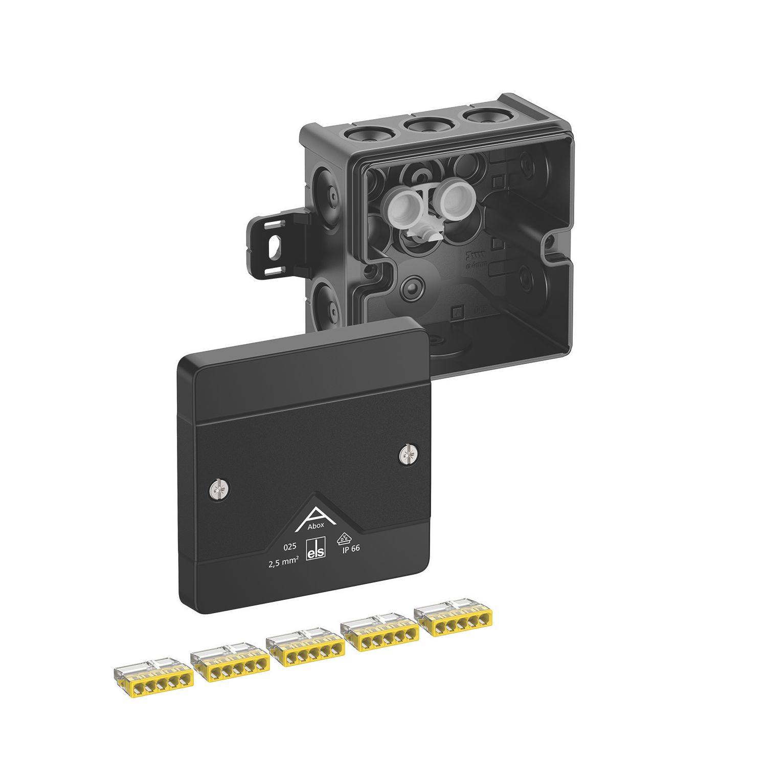 Spelsberg Black IP66 24A 5-Terminal Weatherproof Outdoor Adaptable Junction Box 87mm x 52mm x 87mm (381EH)