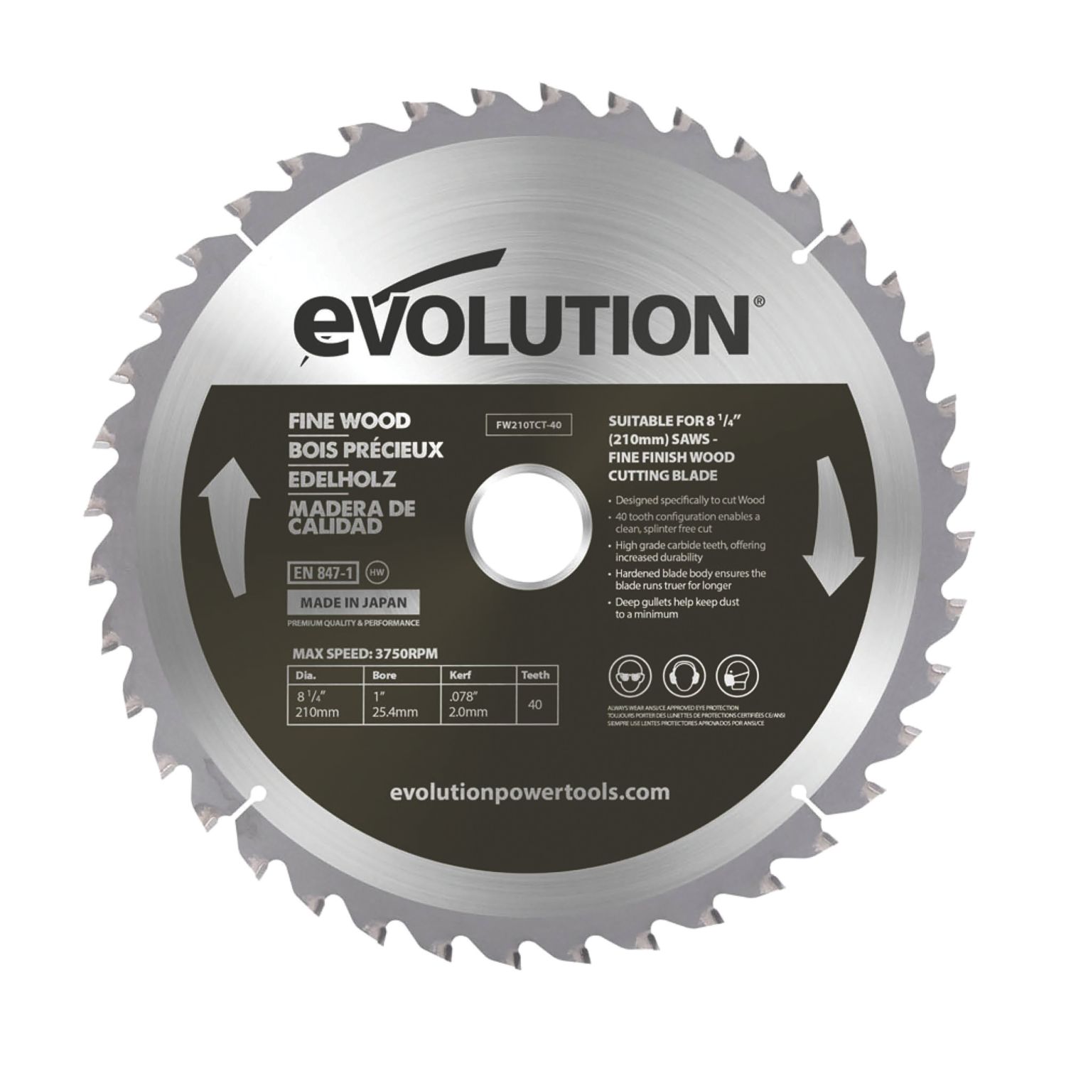 Evolution FW210TCT-40 Wood Circular Saw Blade 210mm x 25.4mm 40T (383AK)