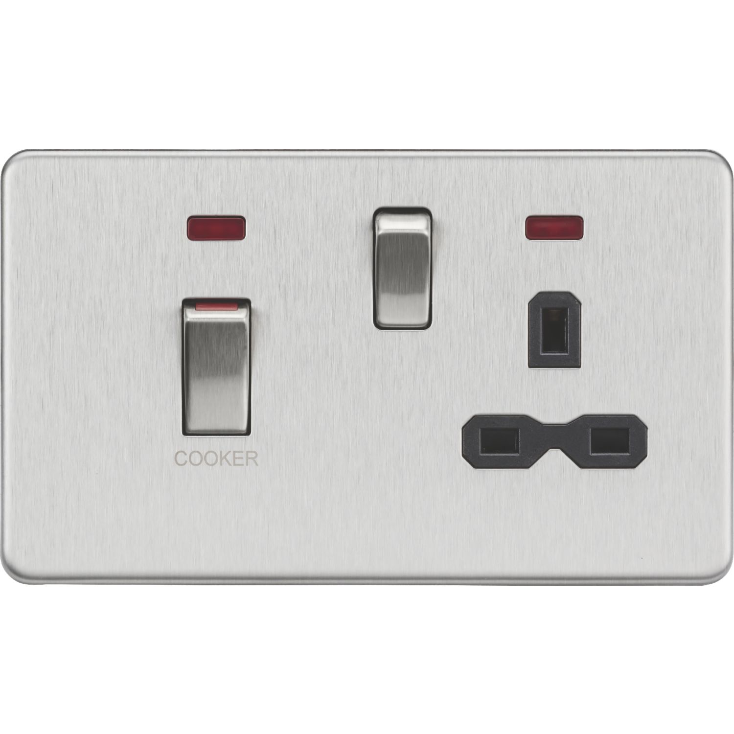 Knightsbridge 45A 2-Gang DP Cooker Switch & 13A DP Switched Socket Brushed Chrome with LED with Black Inserts (383TY)