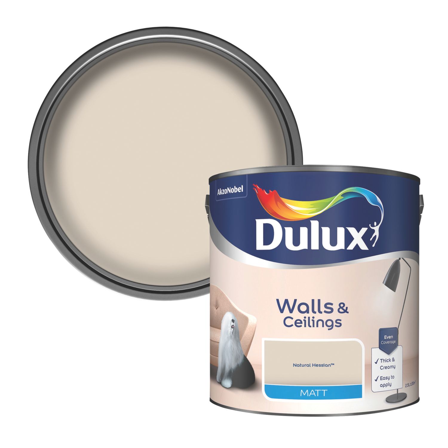 Dulux Walls & Ceilings 2.5Ltr Natural Hessian Matt Emulsion Paint (38561)