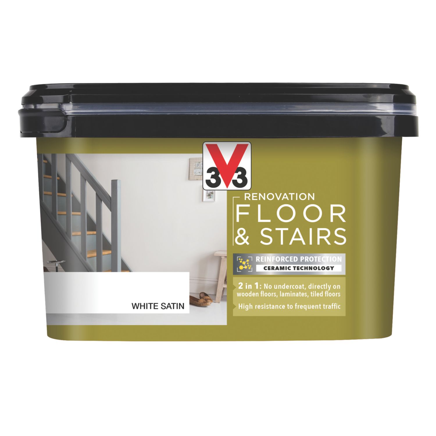 V33 2Ltr White Satin Acrylic Floor Paint (386FW)
