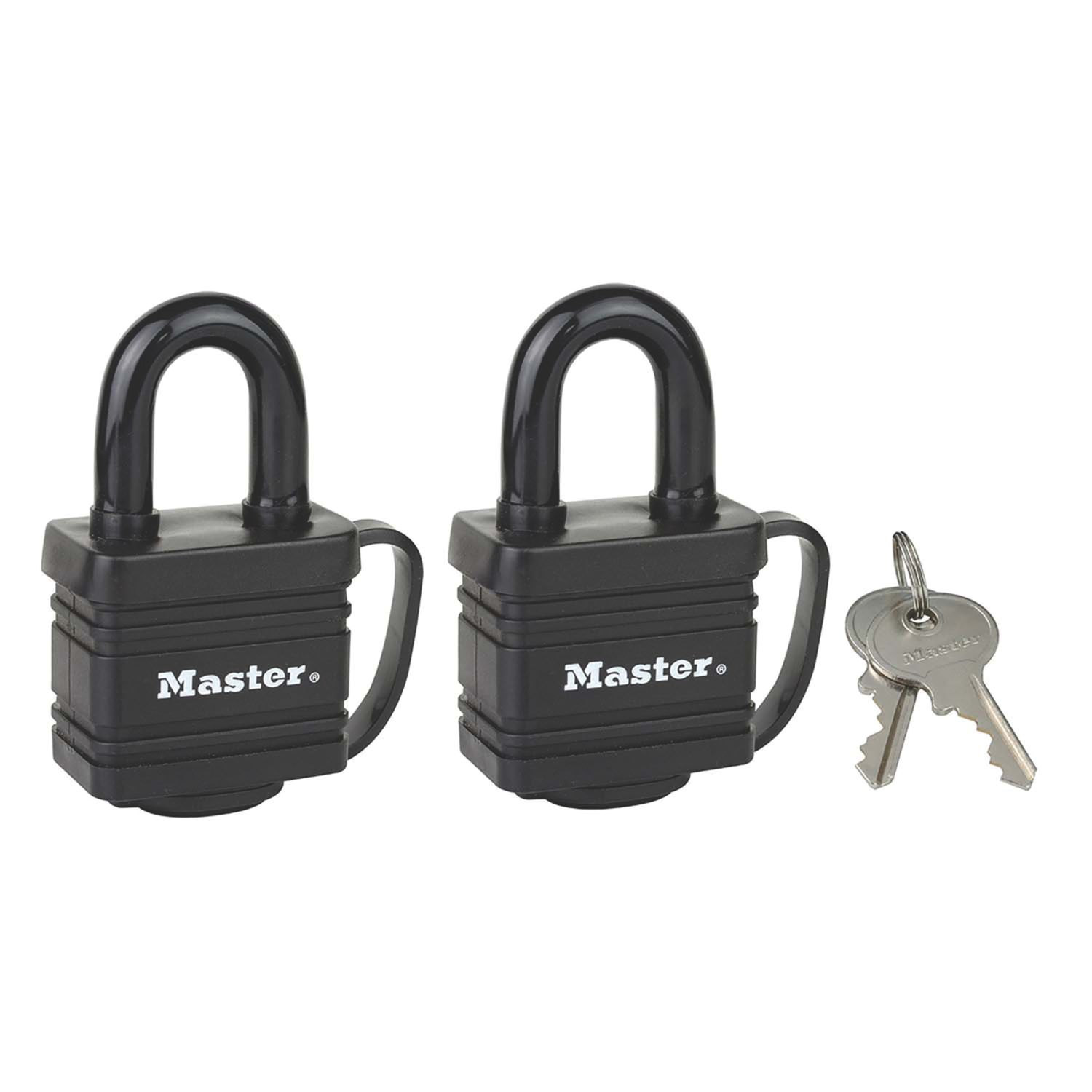 Master Lock 7804EURD Keyed Alike Water-Resistant Padlocks Black 40mm 2 Pack (386KH)