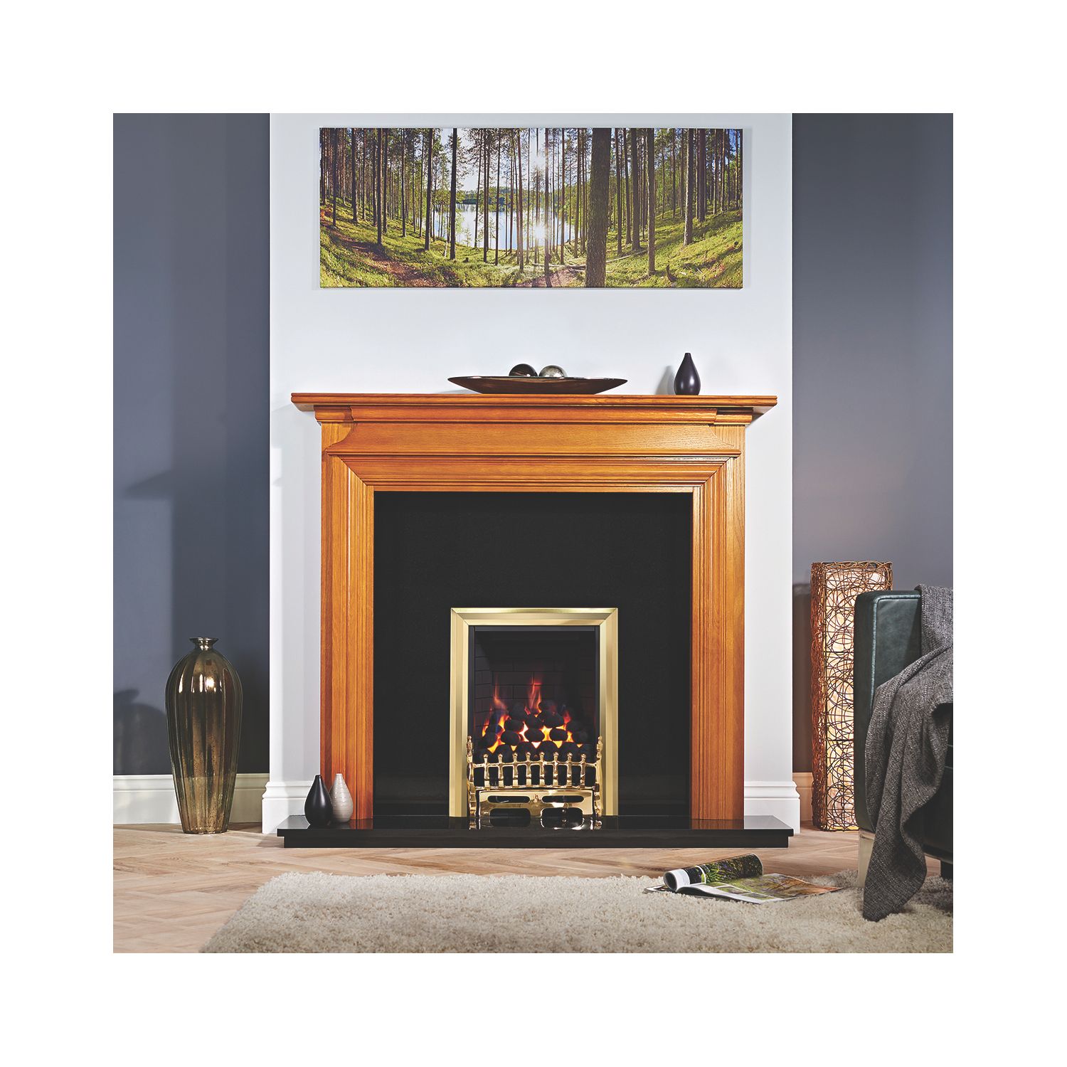 Focal Point Blenheim Brass Rotary Control Inset Gas Full Depth Fire 480mm x 180mm x 585mm (38993)