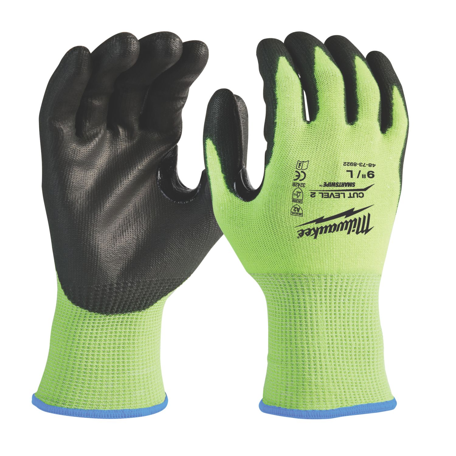Milwaukee Hi-Vis Cut Level 2/B Gloves Fluorescent Yellow Large (389GC)