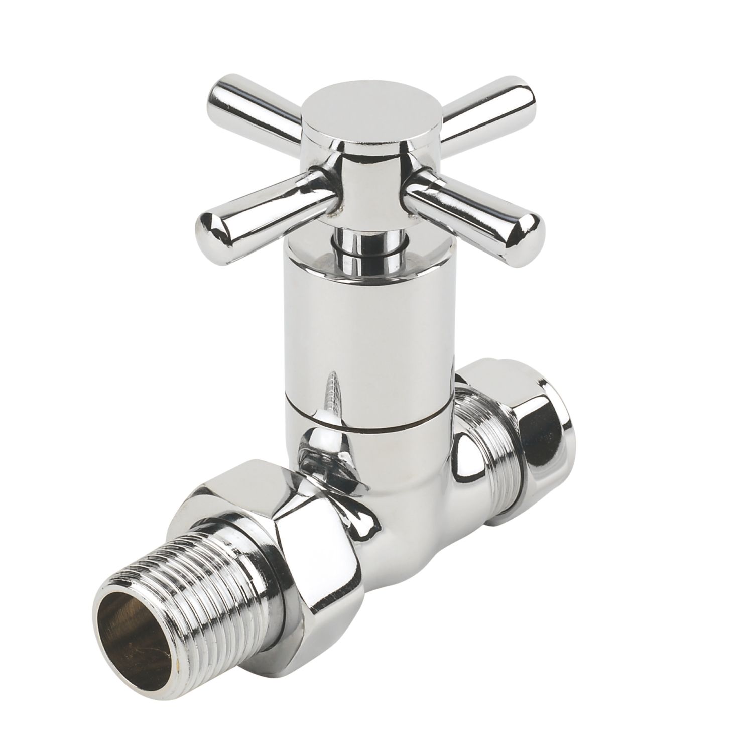 Palermo 15mm x 1/2" Chrome Straight Traditional Manual Radiator Valve Head & Body 2 Pack (39036)
