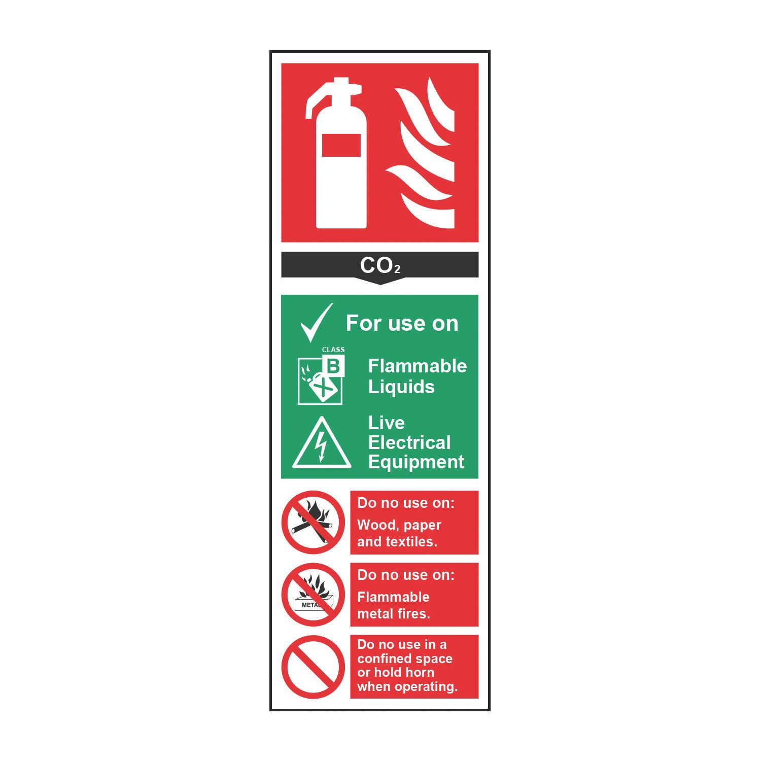 Essentials Non Photoluminescent "Fire Extinguisher CO2" Sign 100mm x 300mm (390FG)