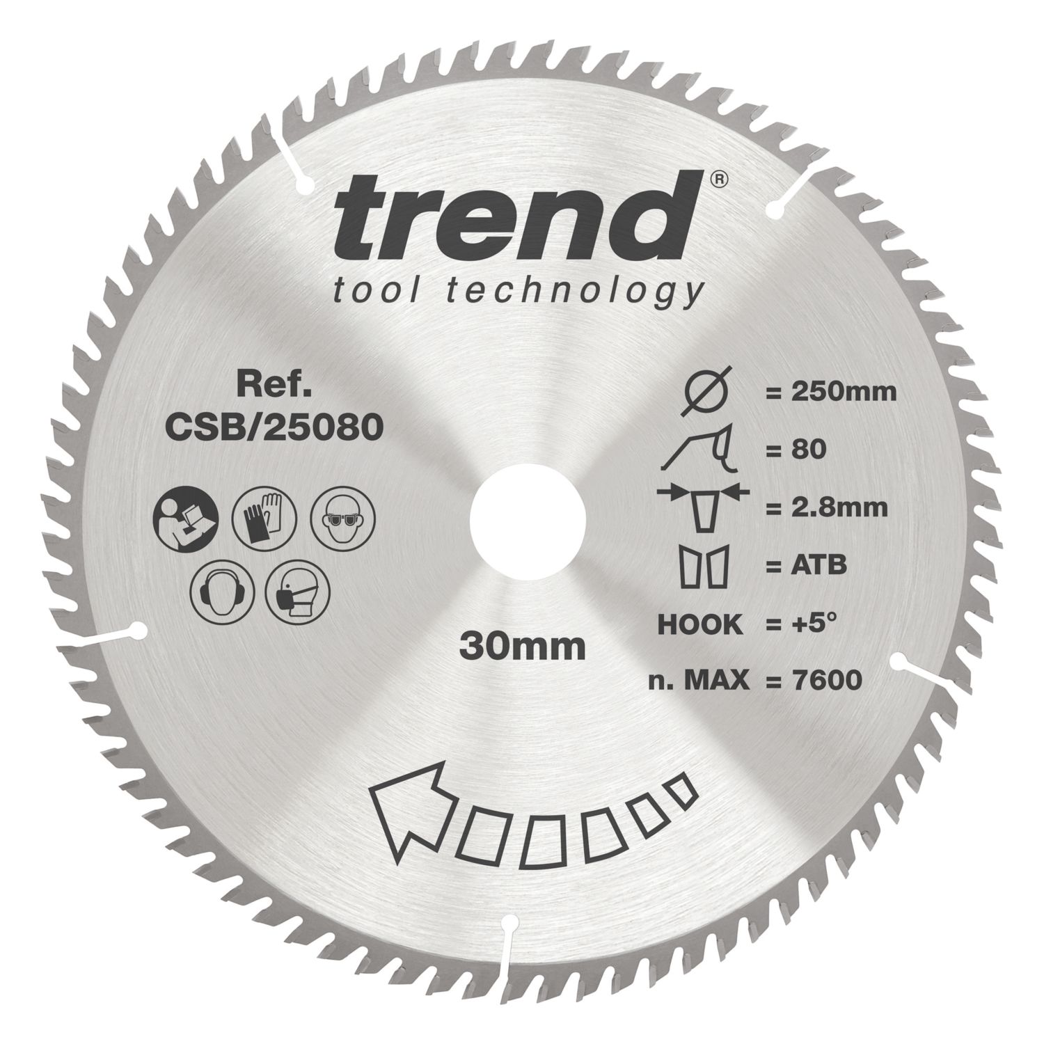 Trend CSB/25080 Wood/Chipboard/MDF Circular Sawblade 250mm x 30mm 80T (390PX)
