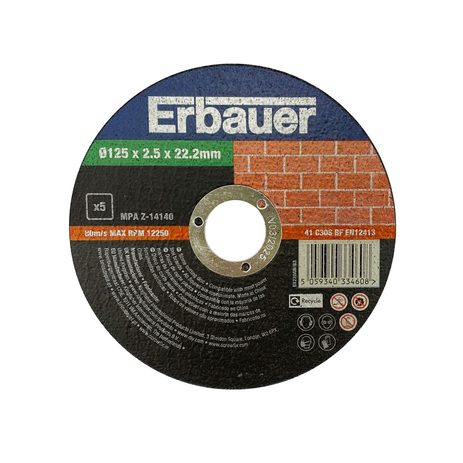 Erbauer Masonry Cutting Discs 125mm (5") x 22.2mm 5 Pack (392PH)