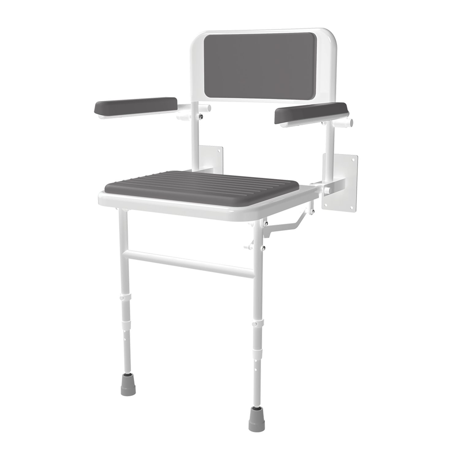 Nymas Wall Mounted Shower Seat with Back Rest and Legs White/Grey (393JM)