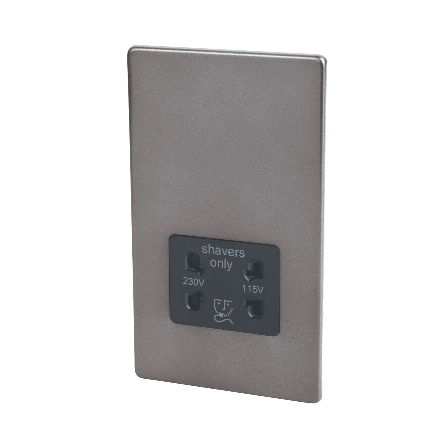 Varilight 1-Gang Dual Voltage Shaver Socket 115/230V Slate Grey with Black Inserts (3943H)