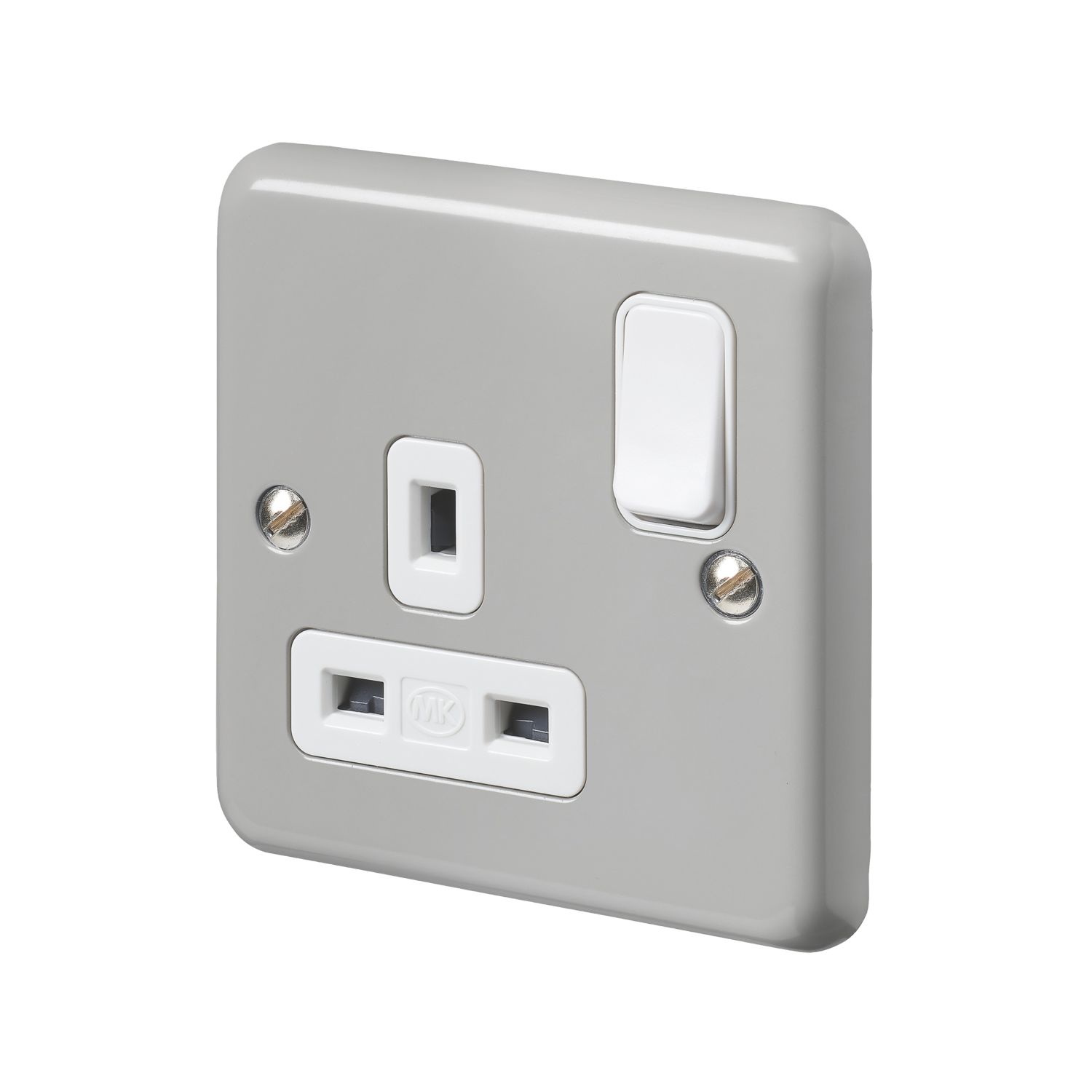 MK Contoura 13A 1-Gang DP Switched Plug Socket Grey with White Inserts (397RG)