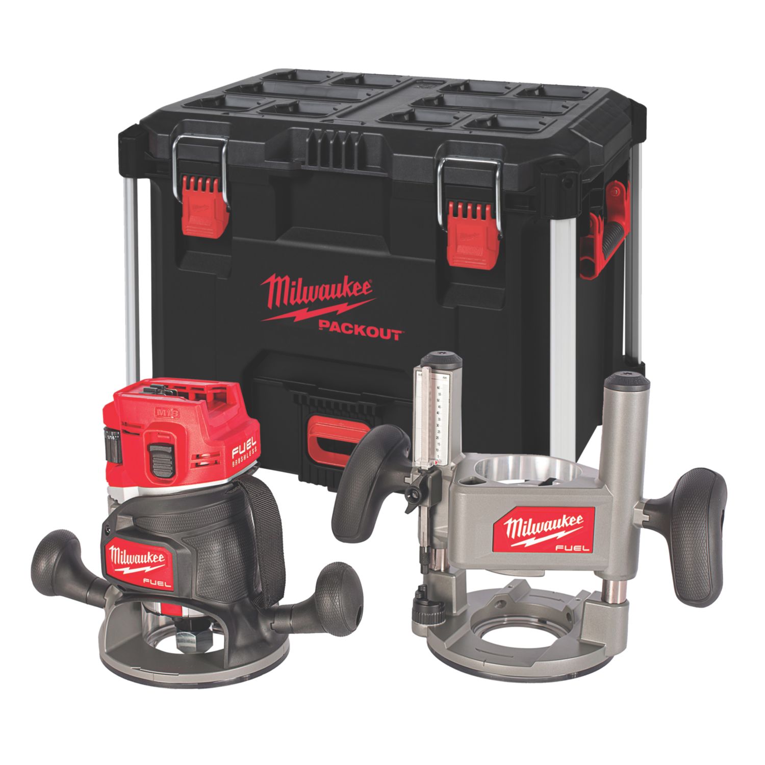 Milwaukee M18FR12KIT-0P FUEL 18V Li-Ion RedLithium 8mm, 12mm, 1/4" & 1/2" Brushless Cordless Router with Fixed & Plunge Base - Bare (398KN)